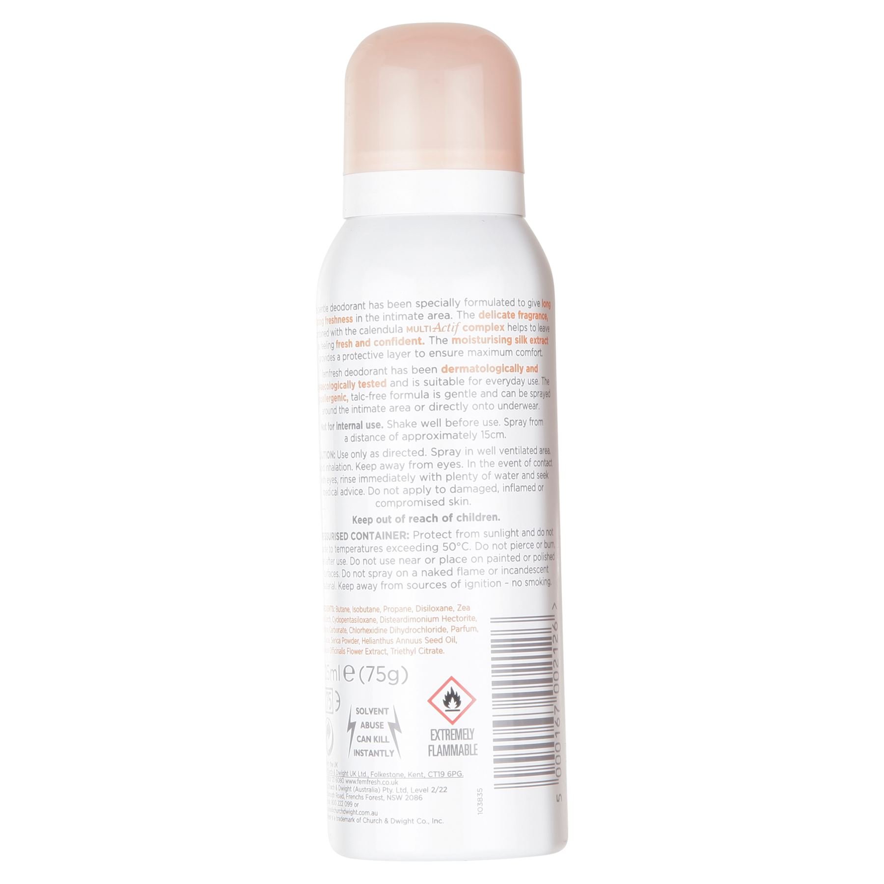 Femfresh 125ml Feminine Freshness Deodorant Spray for Women - Intimate Hygiene & Odor Control - Daily Use for Freshness & Confidence