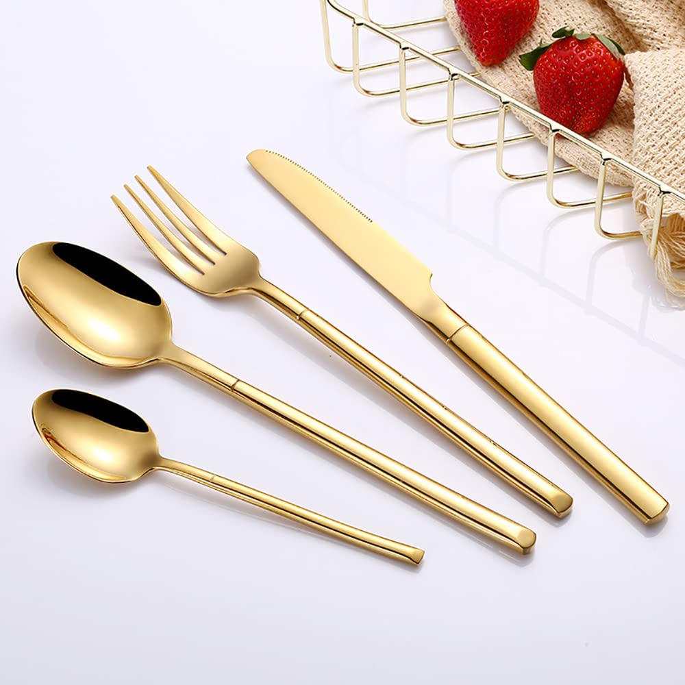 24-Piece Stainless Steel Flatware Set - Gold Silverware Cutlery for 6 Place Settings (Forks, Knives, Spoons) - Mirror Polished Tableware for Home, Kitchen, Hotel & Restaurant Use - Elegant Dining & Entertaining Essentials