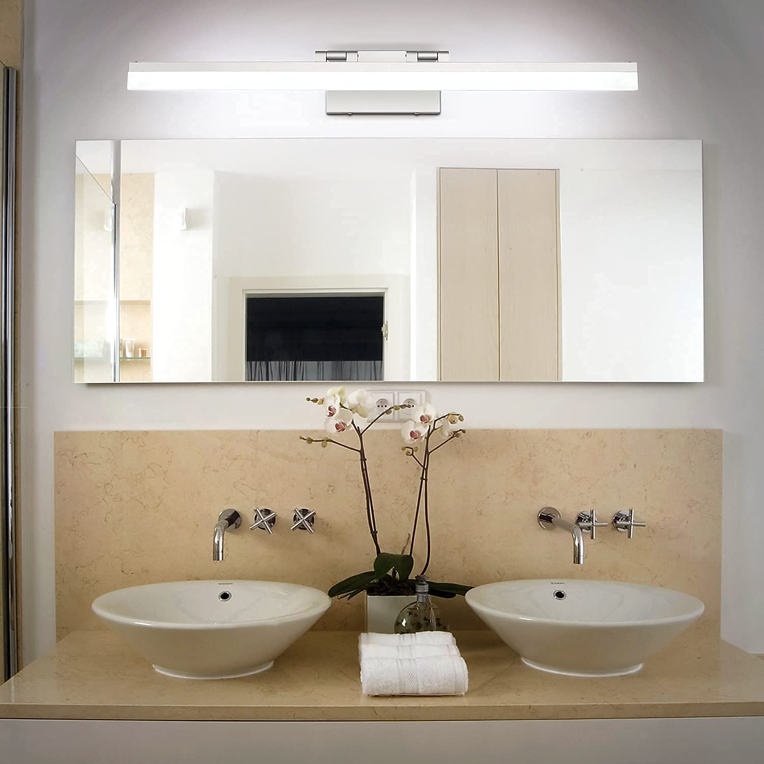 Modern Dimmable Silver LED Vanity Light Bar - 31.5 & 40 Inch Bathroom Mirror Lighting (8778-800mm + 8778-1000mm) - Perfect for Makeup Vanity, Spa & Modern Bathroom Decor