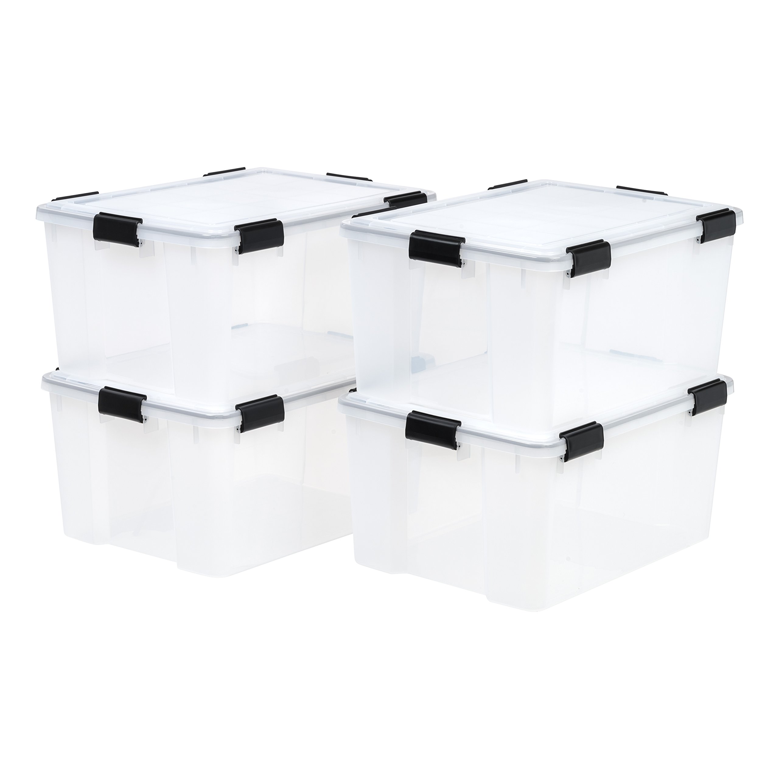 IRIS USA 62.8 Quart Clear Plastic Storage Bins with Lids - 4 Pack Heavy Duty Stackable Tote Containers for Home Organization, Closet, Garage & Moving Supplies | Secure Latches & Airtight Seal
