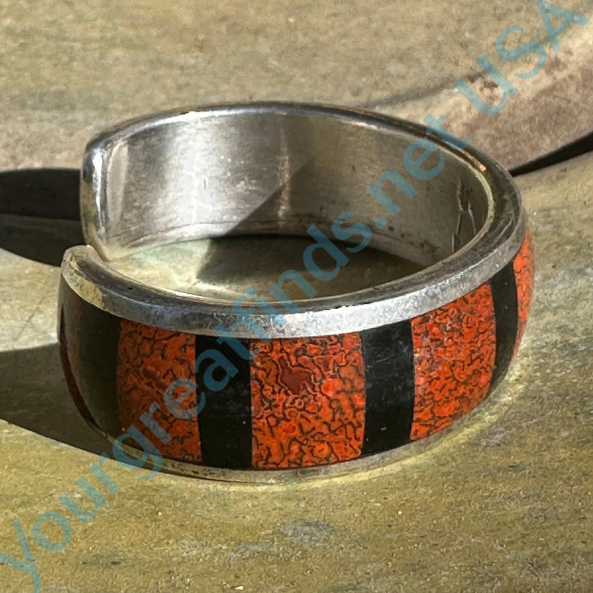 Vintage Navajo Jet & Red Dinosaur Bone Channel Inlay Sterling Silver Bracelet - Handmade Native American Jewelry for Women - Perfect for Boho Fashion, Gift Giving & Special Occasions