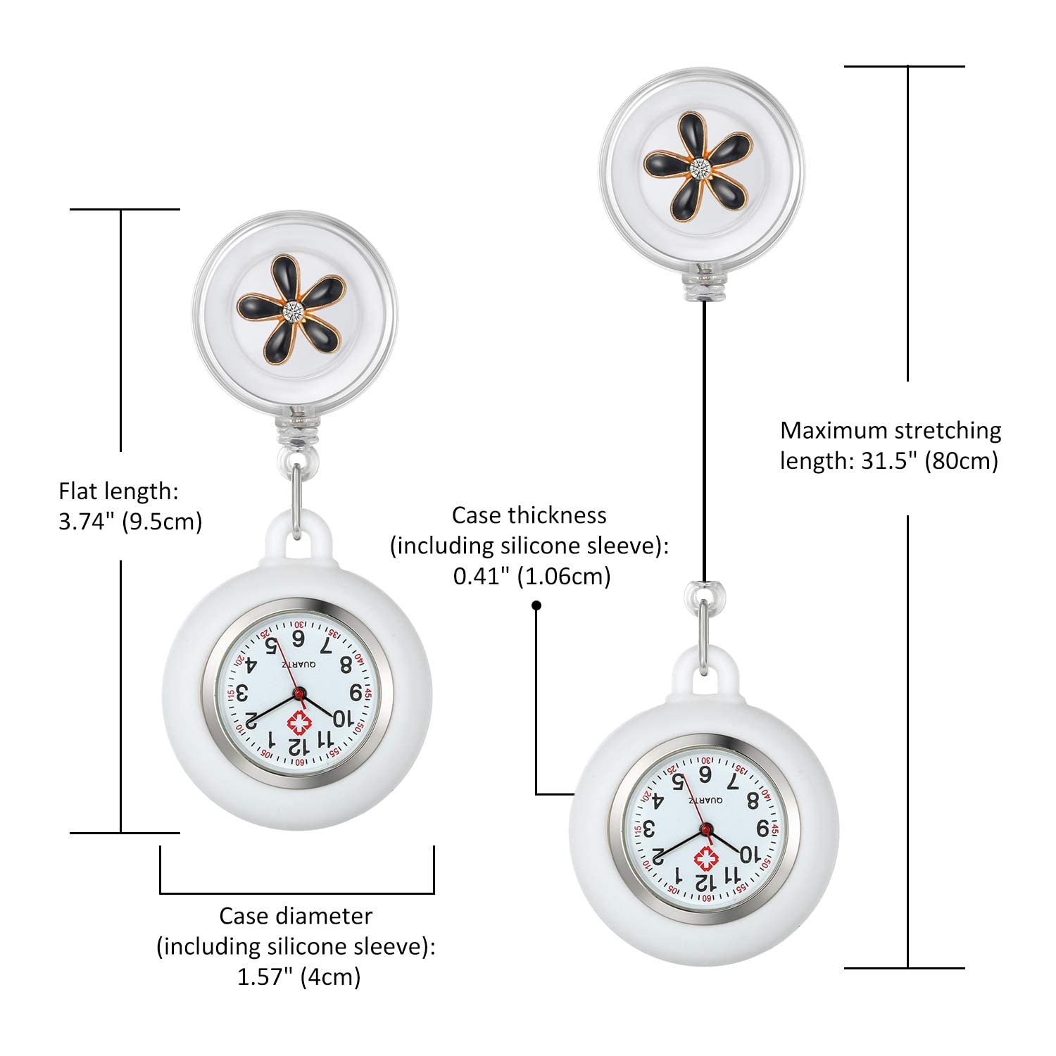 Lancardo Nurse Watch Clip-On - Stylish White Silicone Lapel Watch with Leaf Pattern for Medical Professionals | Perfect for Doctors, Nurses & Healthcare Workers | Attaches to Scrubs, Stethoscope or Badge Holder
