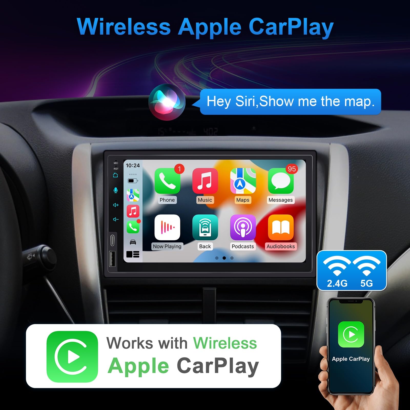7 Inch Double Din Touchscreen Car Stereo with Wireless CarPlay & Android Auto, Bluetooth, Rearview Camera, Fast Charging - Perfect for Seamless Connectivity & Entertainment in Your Car