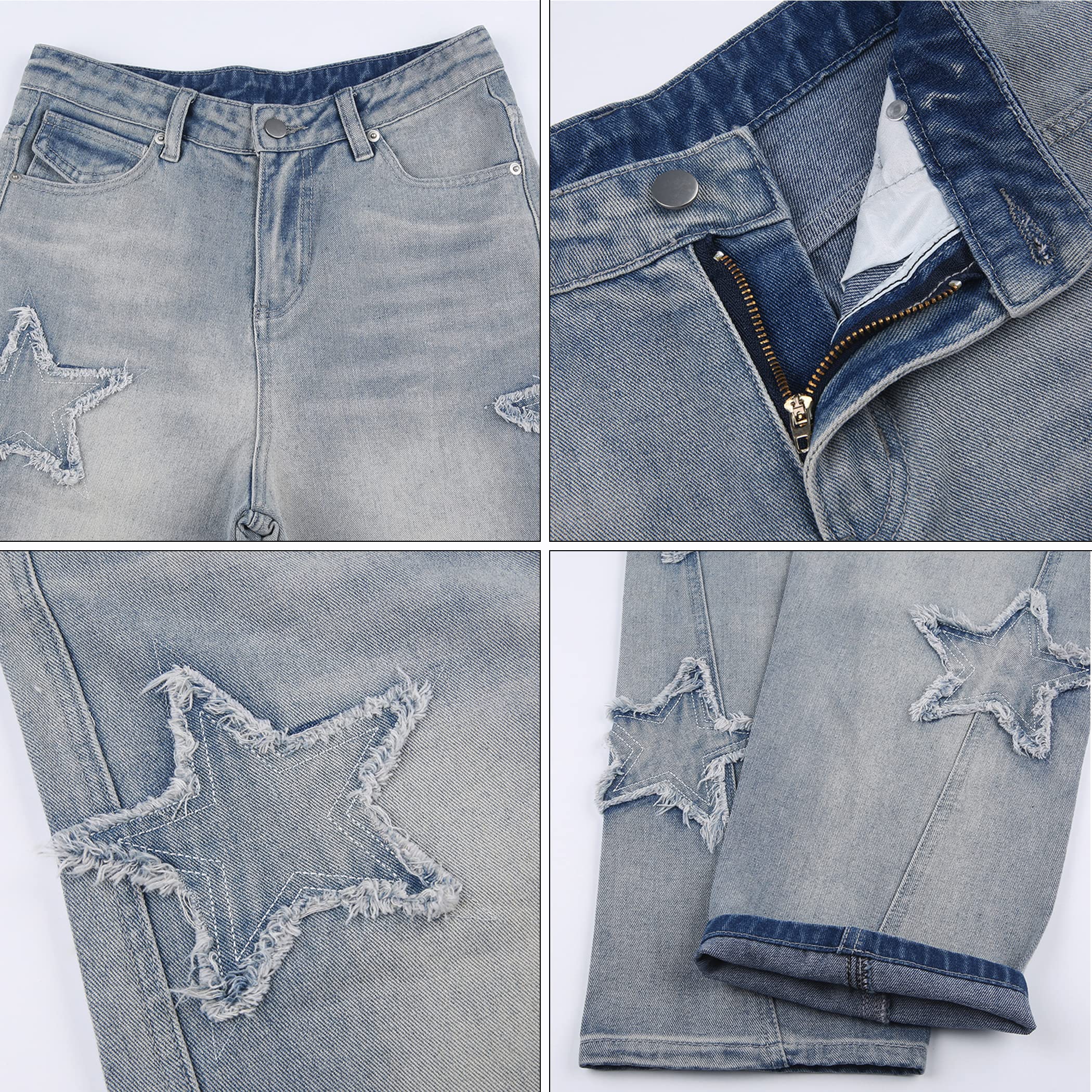 Y2K Emo Star Cargo Jeans for Women - Trendy High Waisted Baggy Pants with Multiple Pockets | Perfect for Teens, Streetwear Fashion, and Casual Outfits