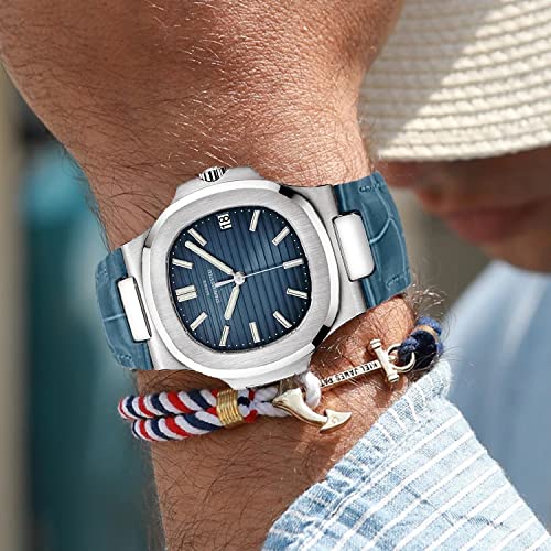 LGXIGE Luxury Elegant Men's Watch - Genuine Leather Strap Analog Wristwatch with Patek Philippe Style Design | Perfect for Business, Formal Events & Everyday Wear