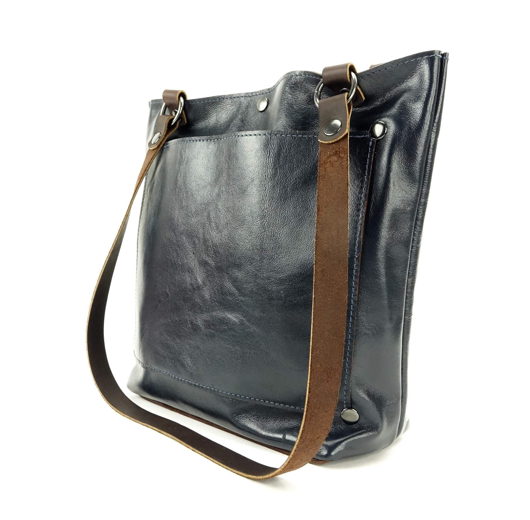 Stylish Navy Blue Leather Shoulder Tote Bag for Women - Perfect for Work, Travel & Everyday Use