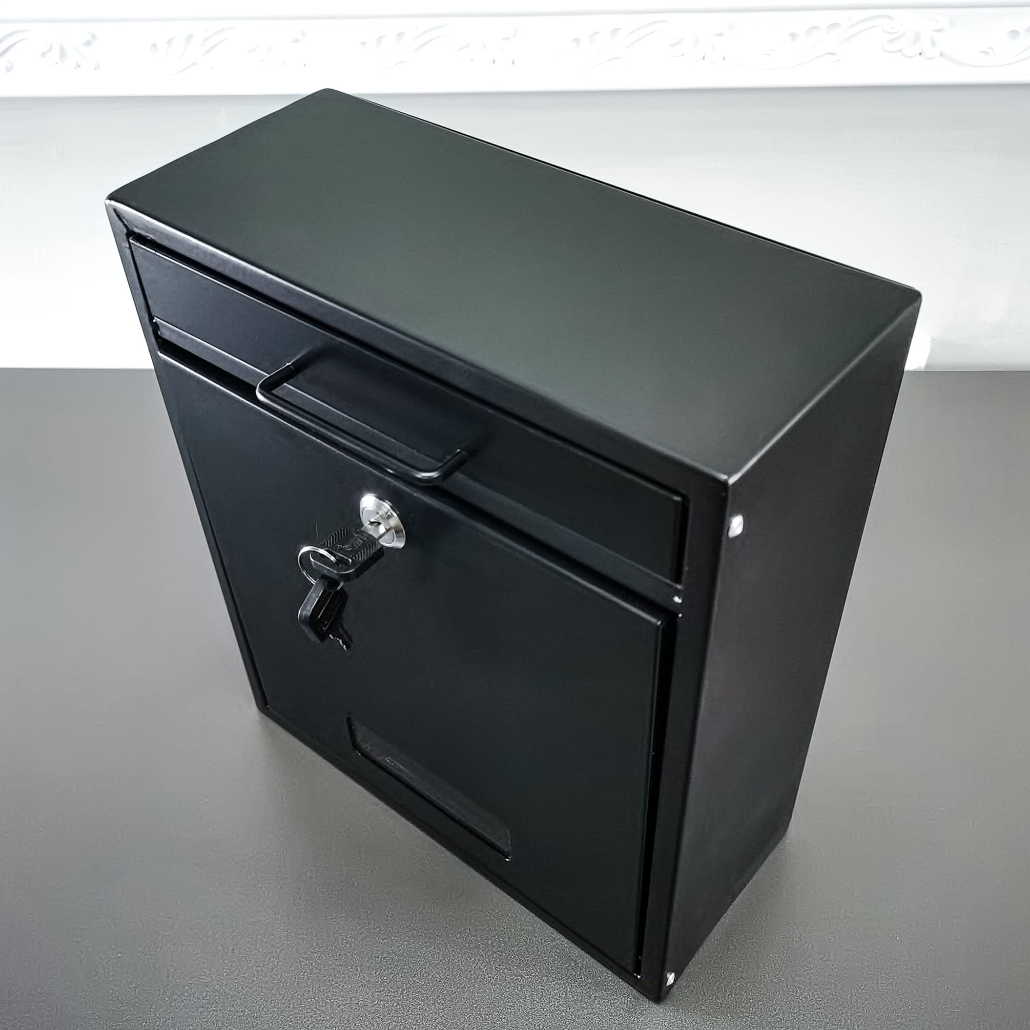 FixtureDisplays® Black Outdoor Locking Drop Box - Wall Mounted Mailbox & Suggestion Box with Secure Key Lock - Perfect for Home, Office, Apartment & Commercial Use (11119-BLACK-NEW-NF)