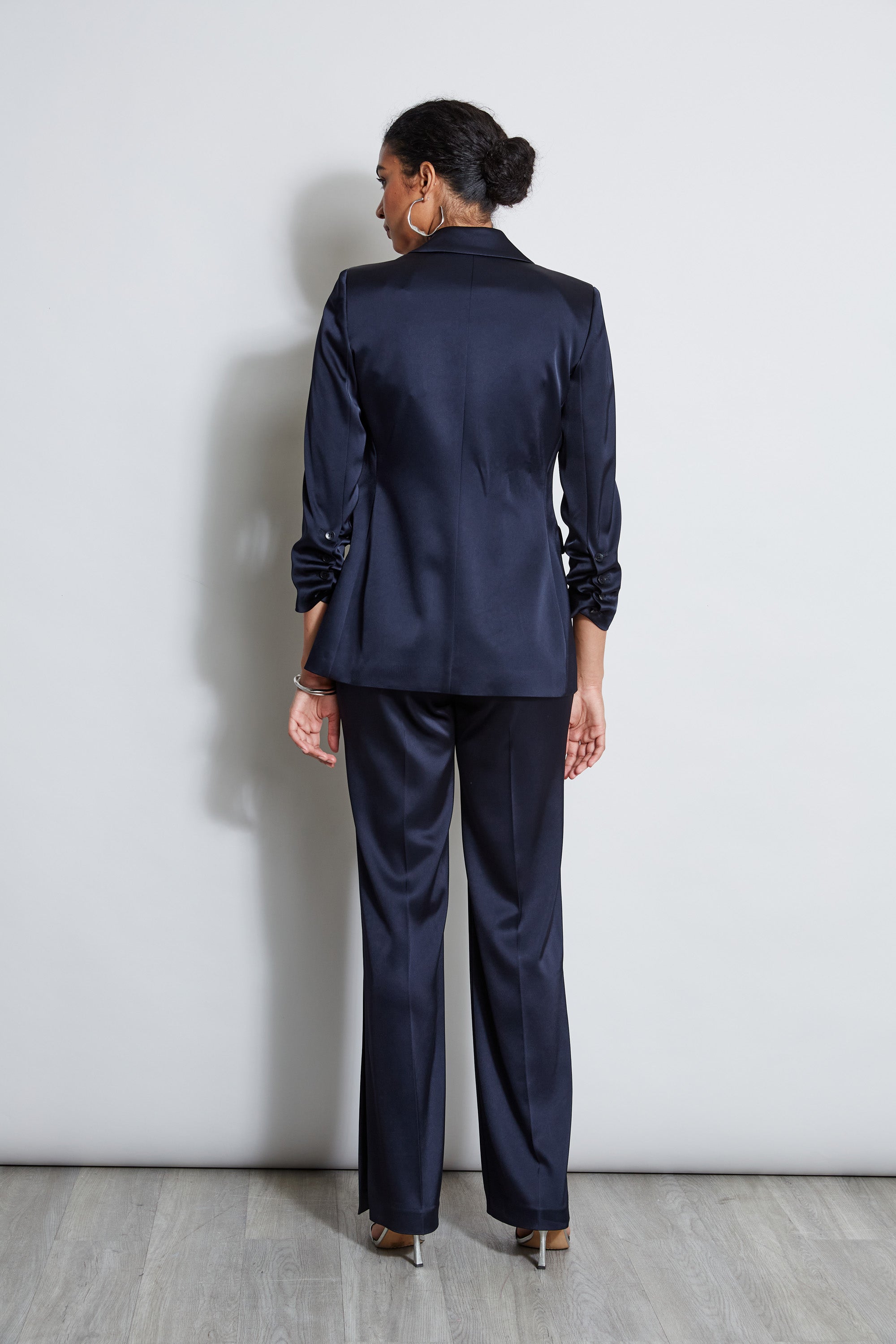 Elegant Satin Ruched Sleeve Blazer for Women - Office Wear & Evening Outfits | Formal & Casual Occasions