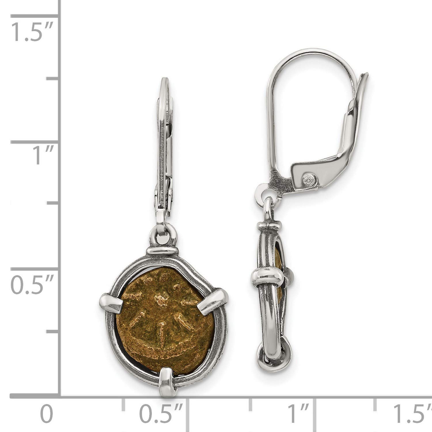 Antiqued Sterling Silver Widow's Mite Coin Leverback Earrings 36x15mm - Biblical Jewelry for Women, Perfect for Church, Weddings & Special Occasions