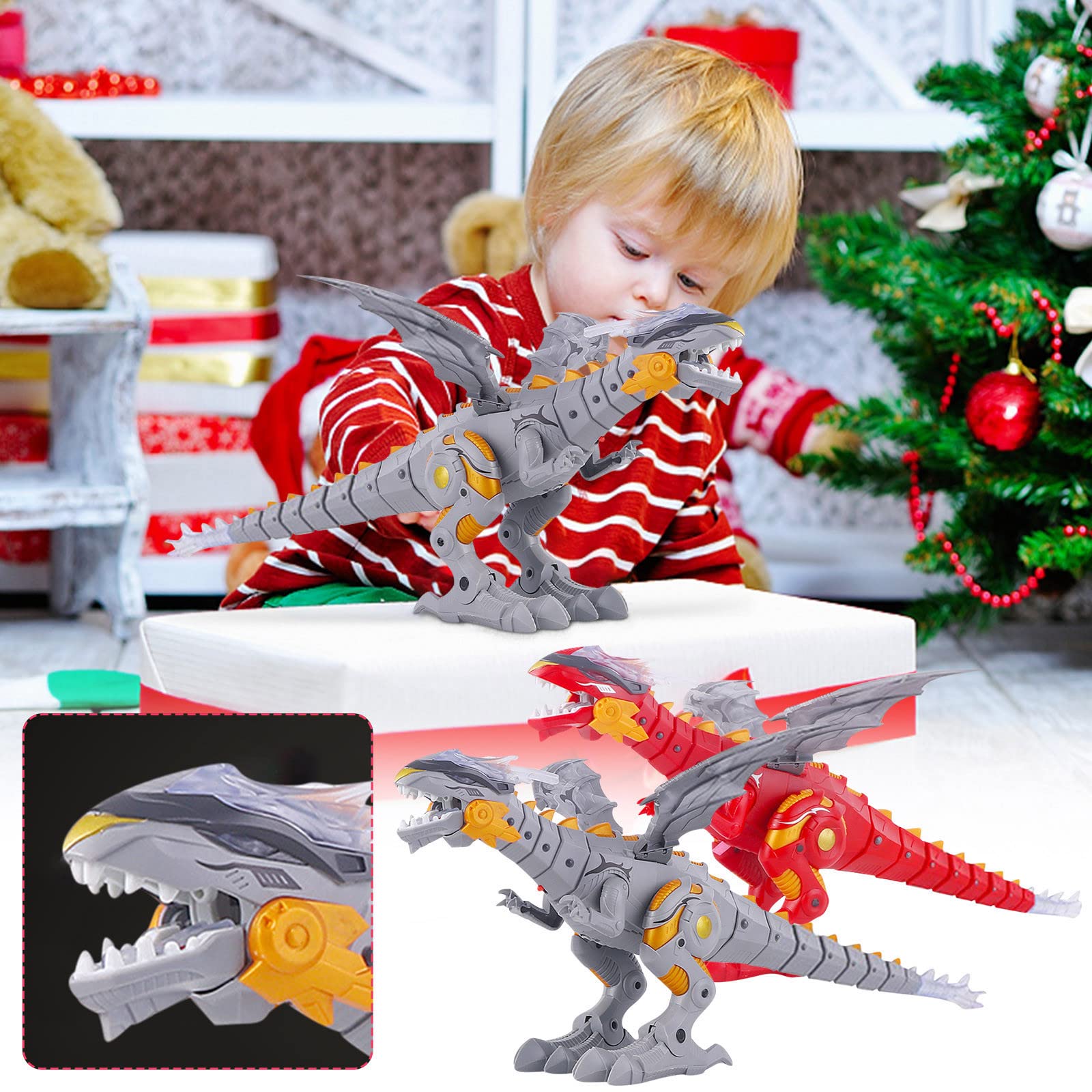 Keyiwa Electric Mechanical Dinosaur Toy - Interactive Walking Dinosaur with Lights & Sounds, STEM Educational Toy for Kids Boys & Girls Ages 3-8, Perfect Christmas Birthday Gift (Red) - Great for Indoor Play, STEM Learning & Imaginative Role Play