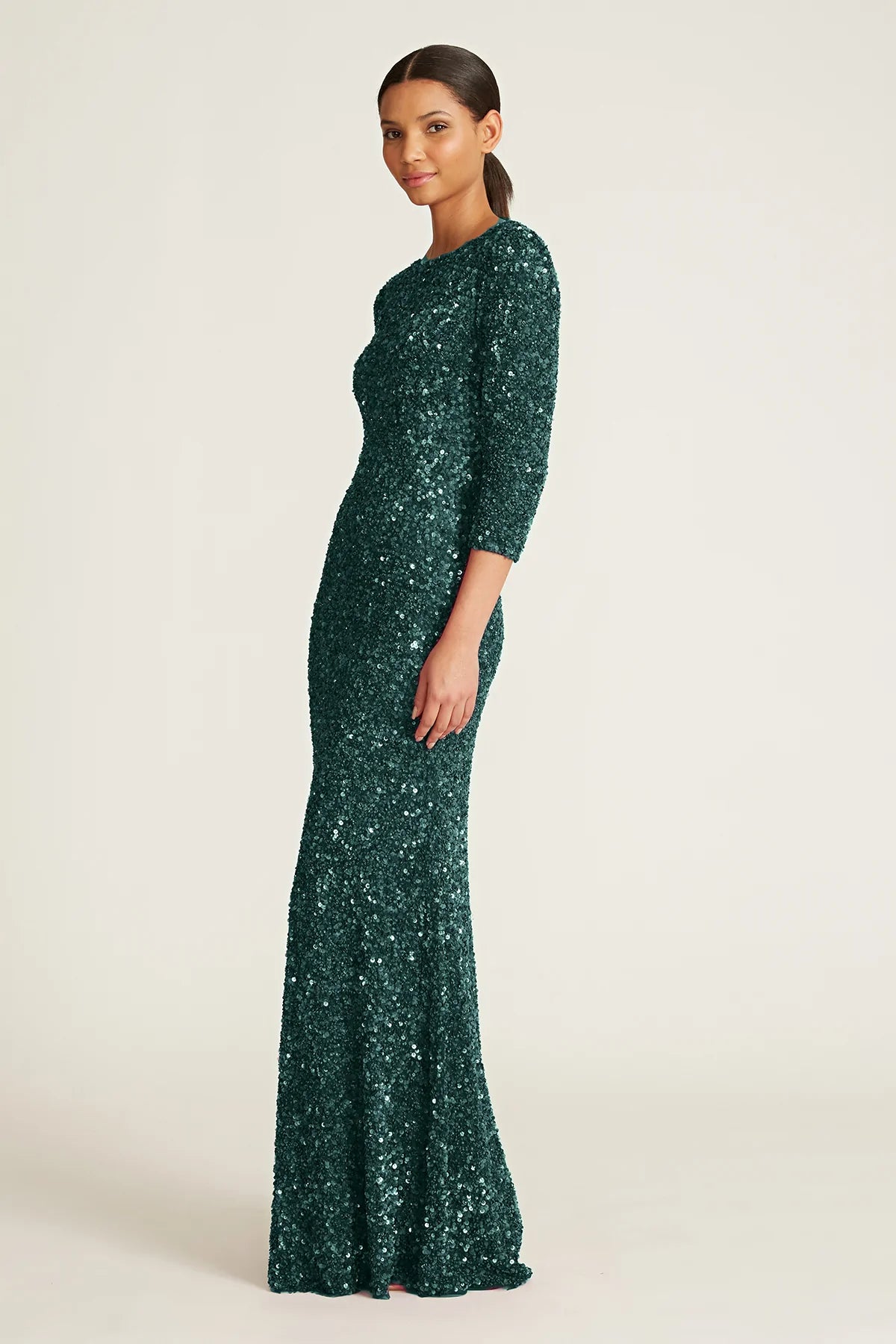 Sparkly 3/4 Sleeve Sequin Party Dress for Women - Elegant Pine Green Evening Gown for Cocktail Parties, Prom, and Special Occasions