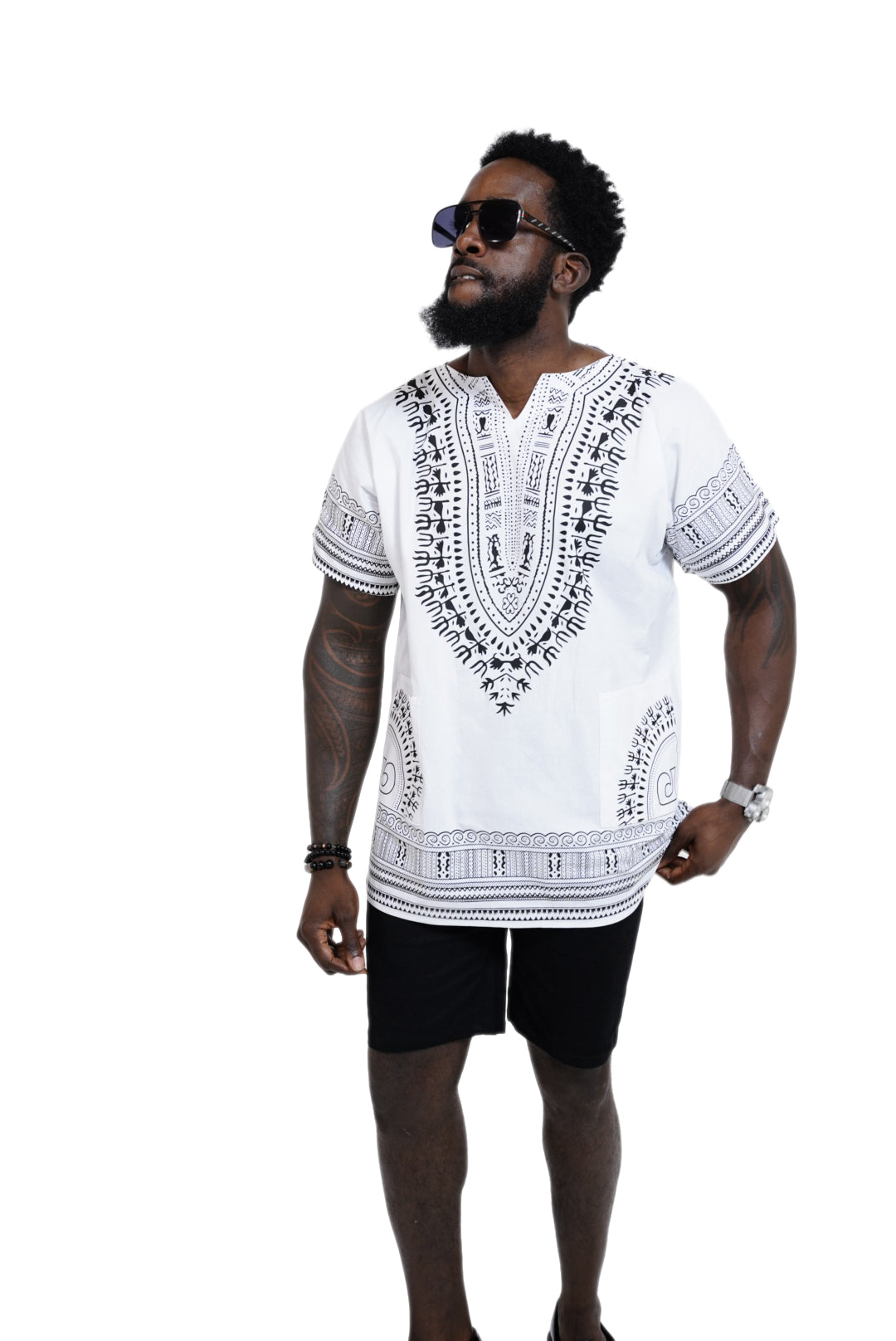 African Print Dashiki Shirt for Men & Women | White Unisex African Tunic | Festival Wear, Cruise Outfit, Concert Attire | DP3830M | Perfect for Cultural Events, Beach Vacations & Summer Parties