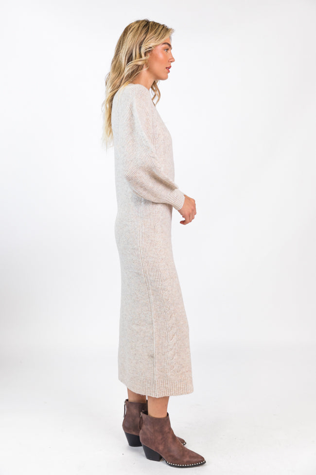 Stay On Your Mind Oatmeal Cable Knit Midi Dress - Cozy Winter Sweater Dress for Women | Perfect for Holiday Parties, Date Nights & Office Wear