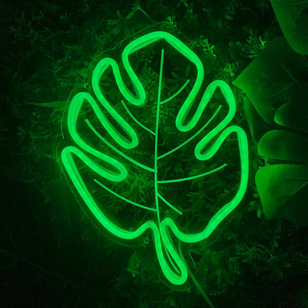 Colysor LED Leaf Neon Sign - Green Wall Art Decor for Baby & Kids Bedroom, Living Room, Wedding, Birthday Party, Camping, Bar & Christmas | Energy-Efficient Night Light for Home & Commercial Use