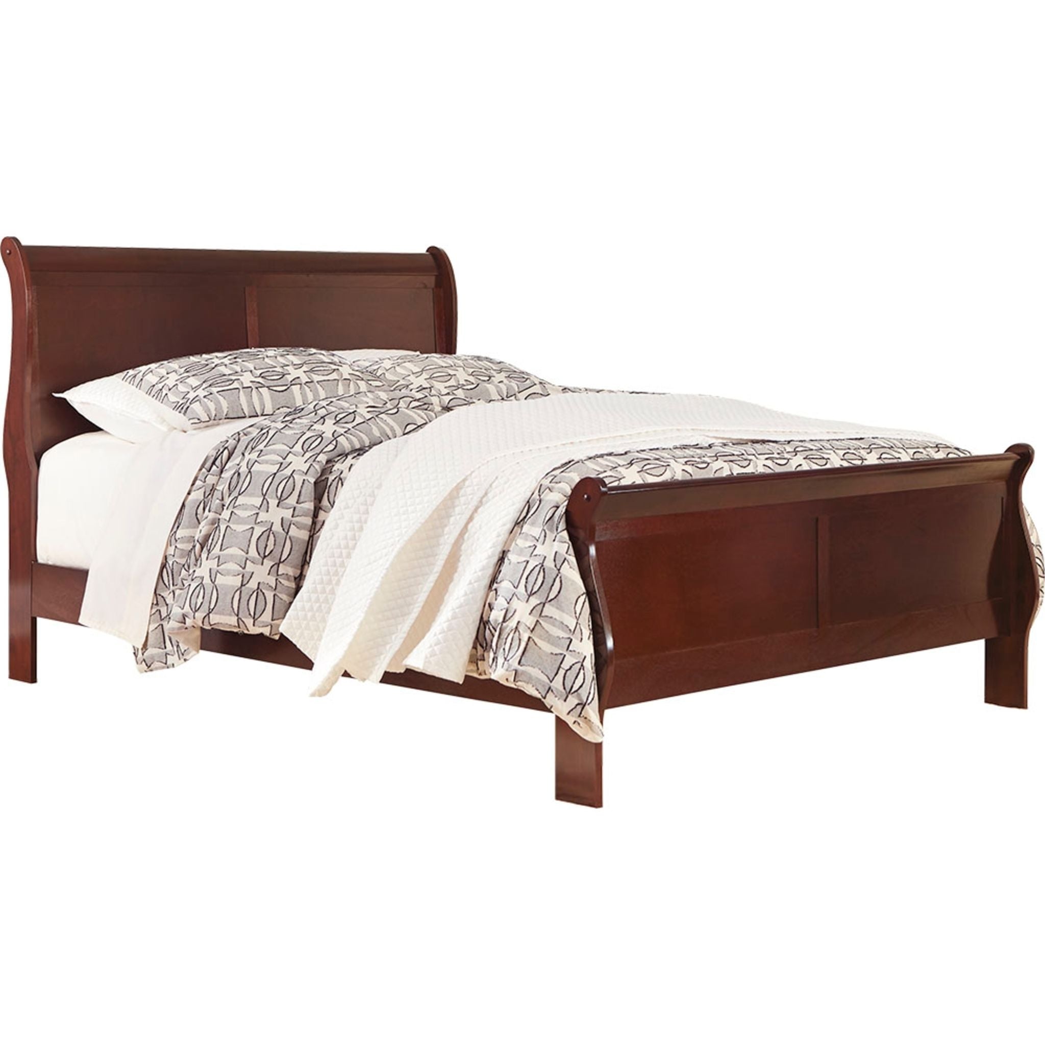 Alisdair Dark Brown Sleigh Bed Frame - Queen Size Wooden Bed with Upholstered Headboard - Perfect for Master Bedroom, Guest Room & Cozy Home Decor