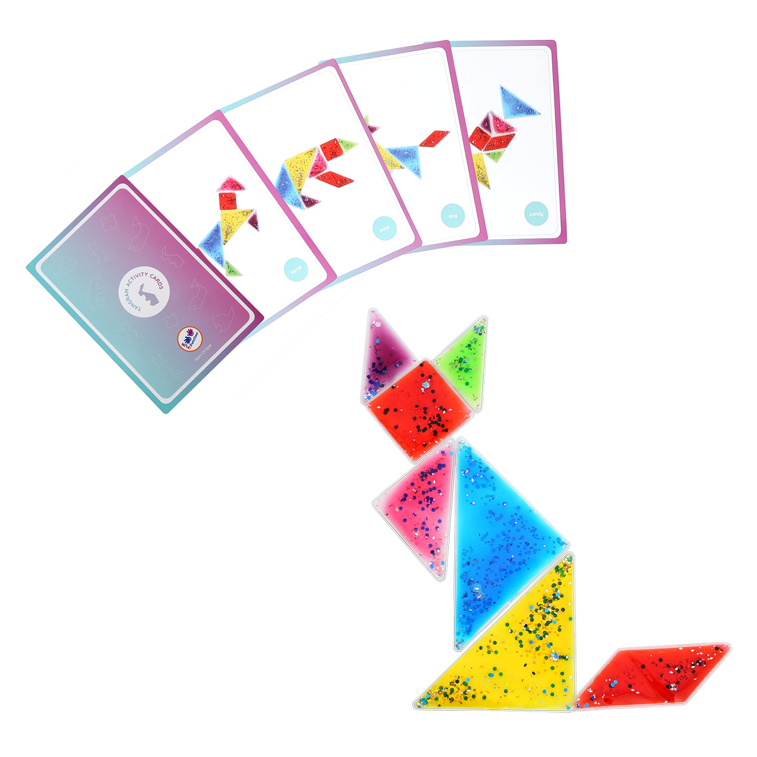 Fun and Function Busy Fingers Tangram Gel Puzzle Set with Pattern Block Cards - Geometric Shape Sensory Puzzle for Kids Ages 3+ - Perfect for Preschool Learning, Occupational Therapy & Quiet Time Activities