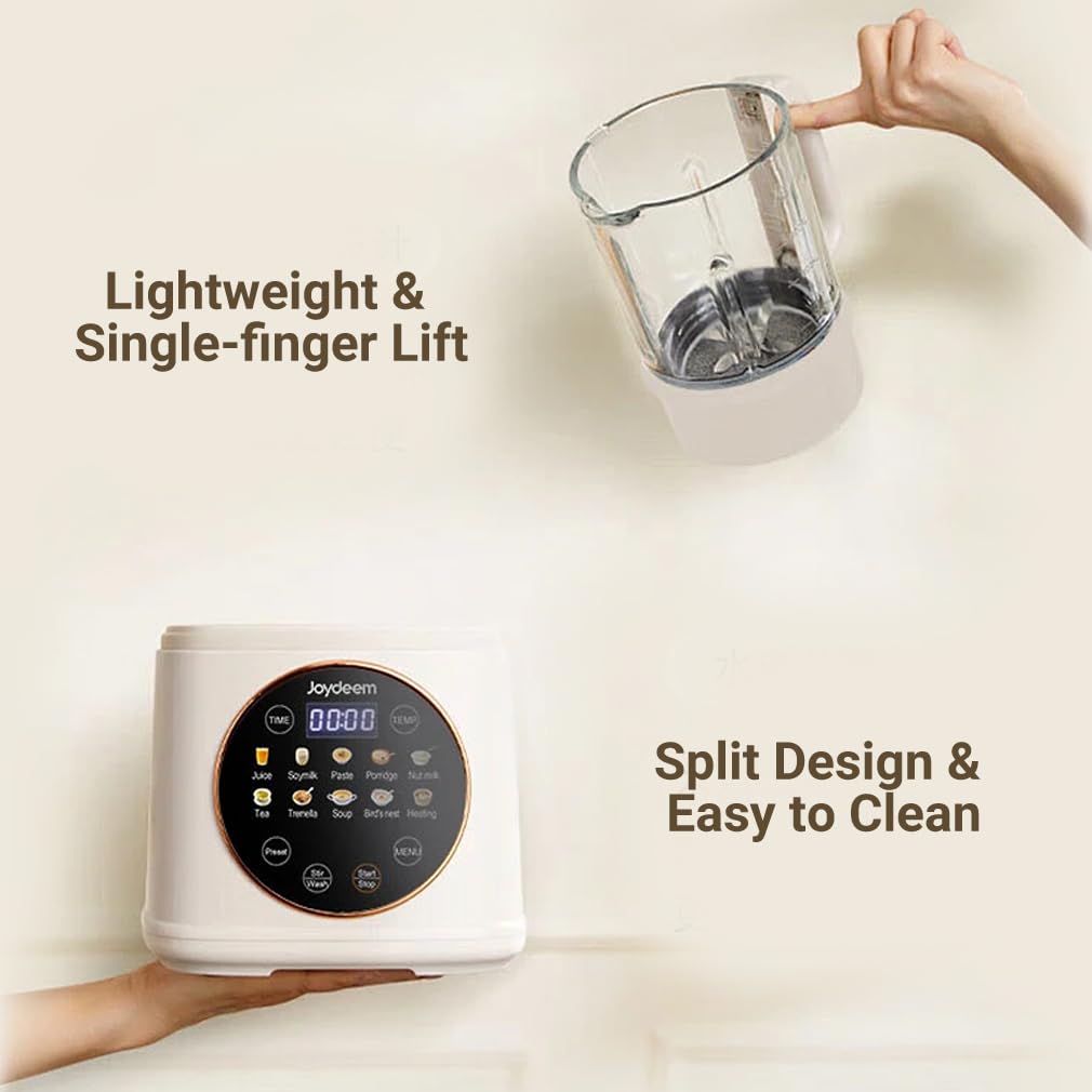 Joydeem JD-J03 Quiet Blender with Soundproof Shield - 8-Speed & Temperature Control for Smoothies, Soy Milk, Juice - 1100ml Capacity, 12H Preset Timer - Perfect for Home Kitchen, Office & Healthy Lifestyle (White)