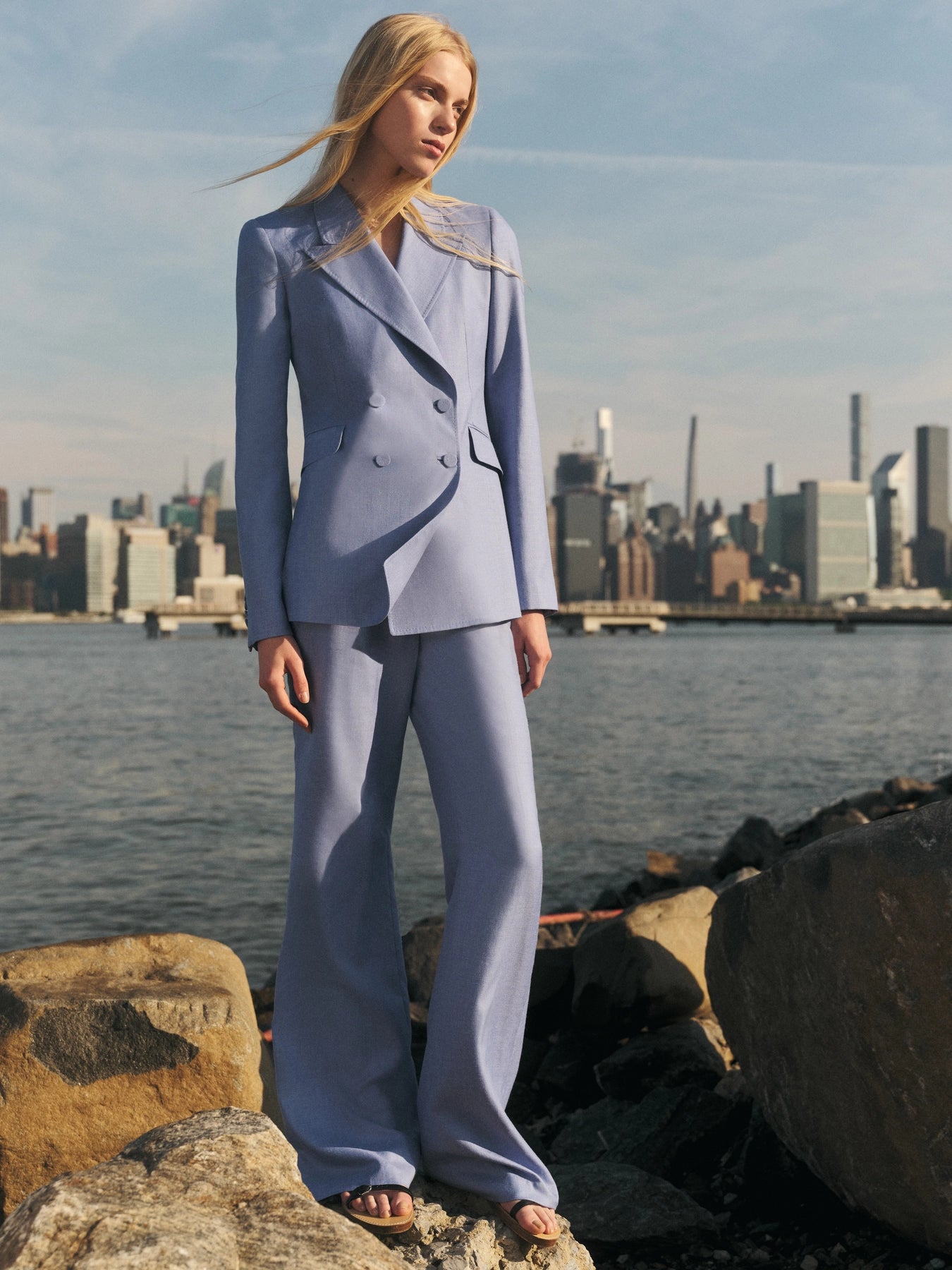 Premium Stephanie Blazer - Light Blue Virgin Wool & Silk Linen Twill Jacket for Women | Business Casual & Office Wear | Perfect for Work, Meetings & Special Occasions