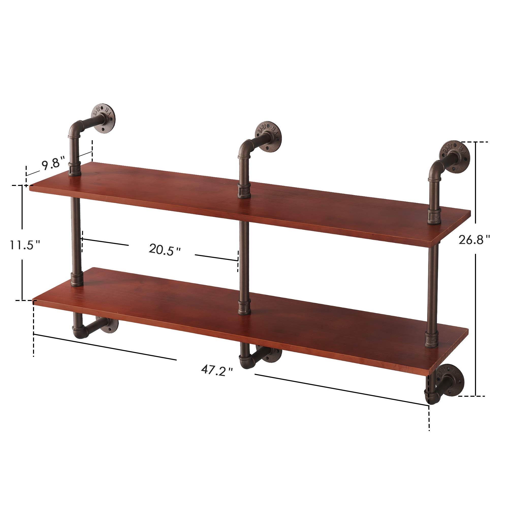 **Industrial Pipe Shelves with Wood 2-Tiers - Rustic Wall Mount Shelf with Metal Brackets, DIY Floating Bookshelf for Home & Office Storage - Perfect for Living Room, Bedroom, Kitchen & Bathroom Organization**