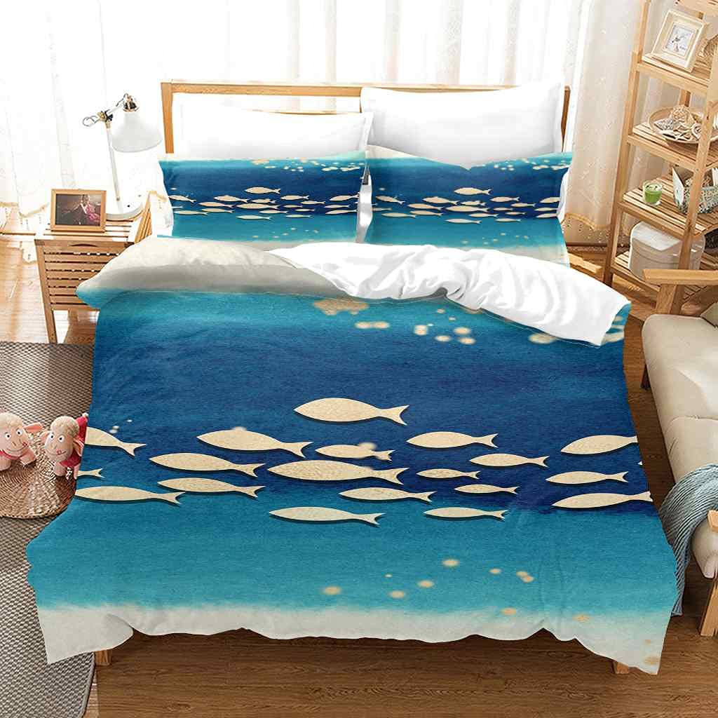 Soft & Breathable Microfiber Duvet Cover Set - Blue Goldfish Print, California King (98