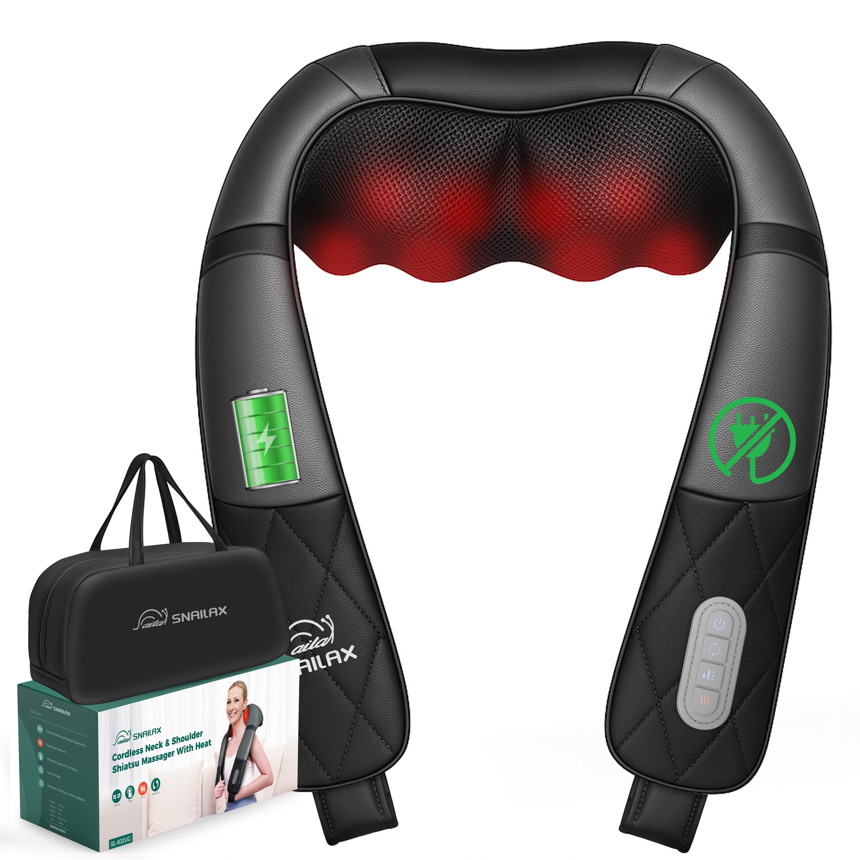 Snailax 2025 Upgrade Rechargeable Neck Massager with Heat - Cordless Portable Deep Kneading Shoulder Massage Pillow for Home, Office & Travel Relief (Model 632UC)