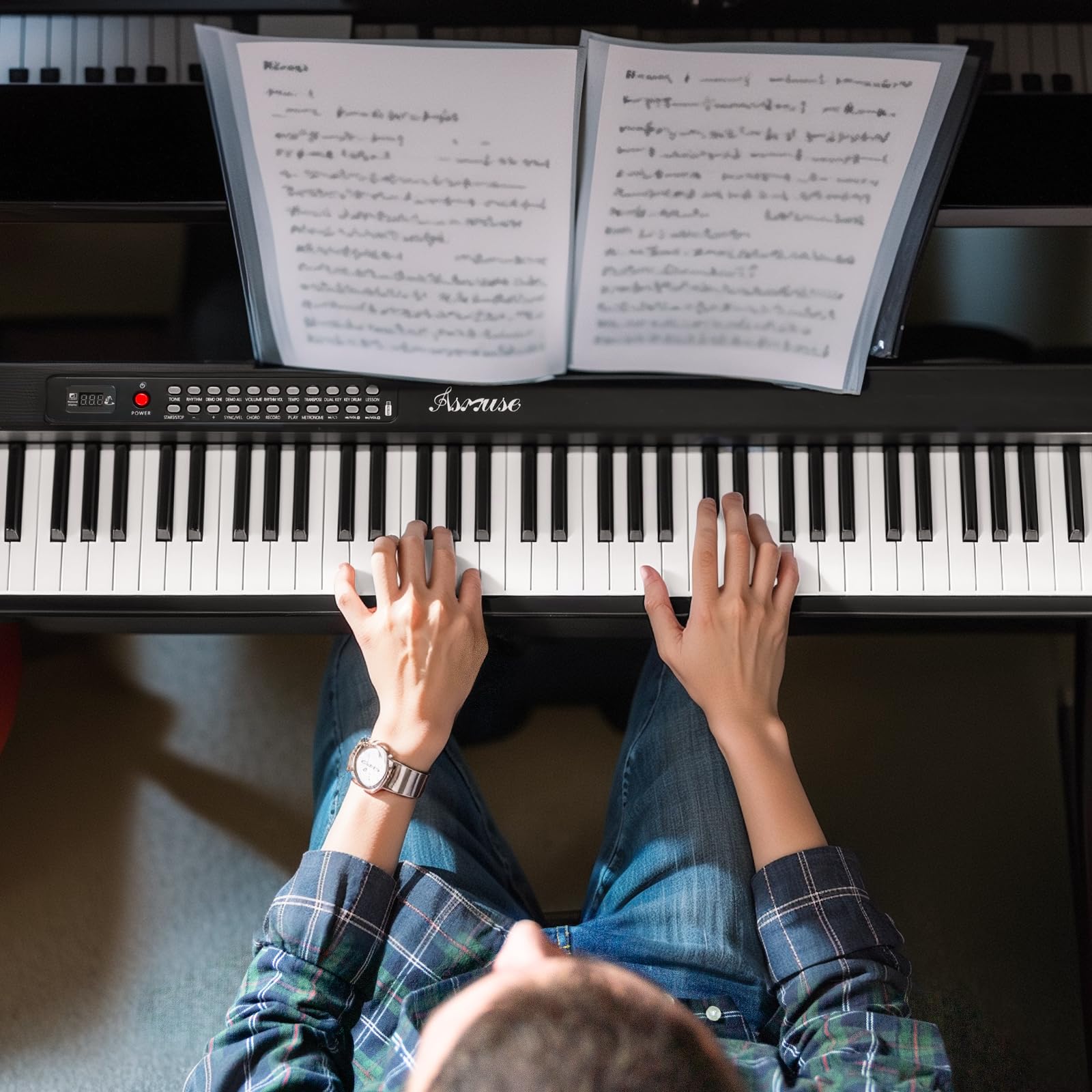 Asmuse 88 Key Portable Folding Digital Piano - Full Size Semi-Weighted Keyboard with Bluetooth MIDI, Sustain Pedal & Carrying Bag - Ideal for Beginners & Adults Practice at Home, Studio or Travel