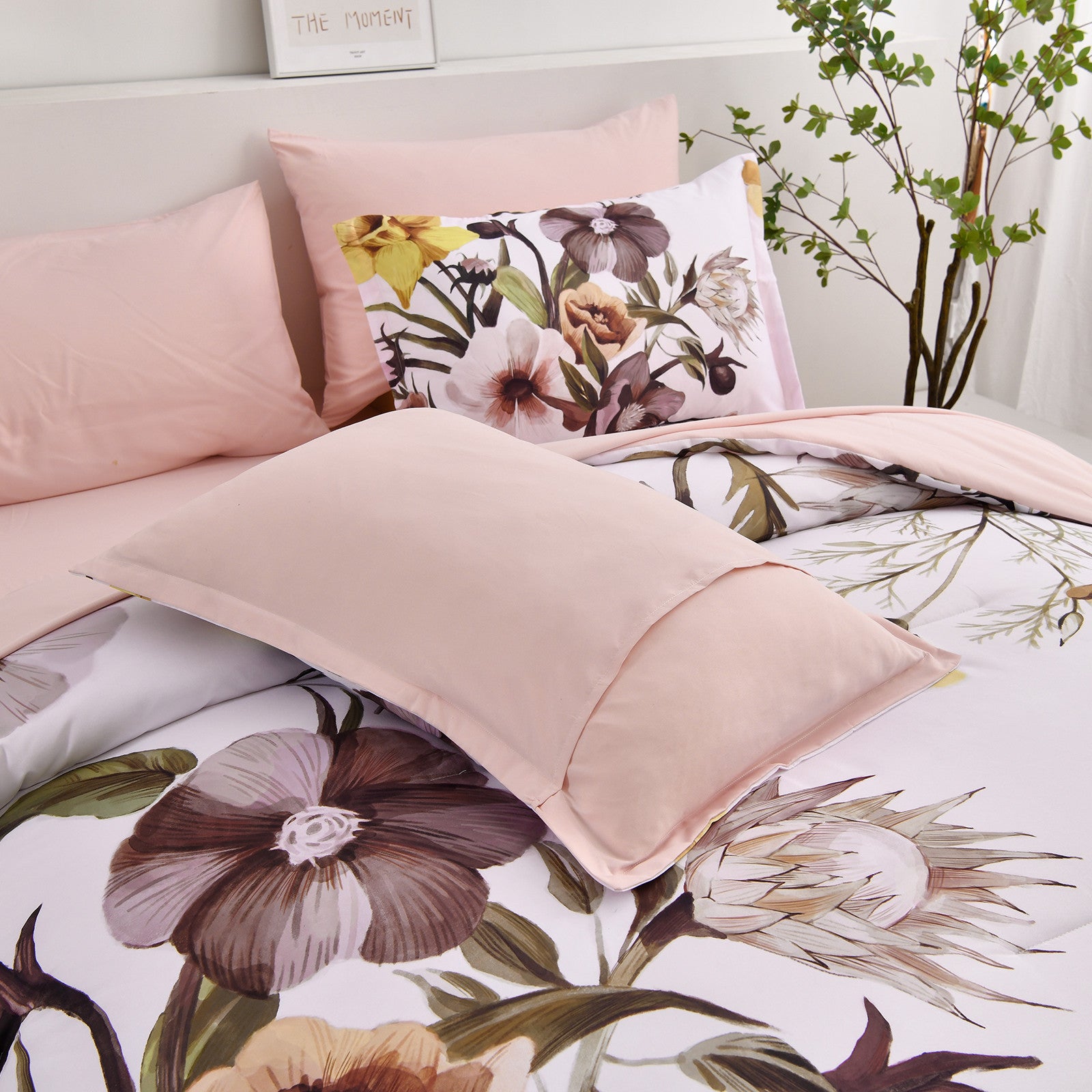 Blush Floral King Size Comforter Set - 3 Piece Soft Microfiber Bedding for All Seasons | Cozy Bedroom Decor, Guest Room Essentials & Luxury Home Textiles