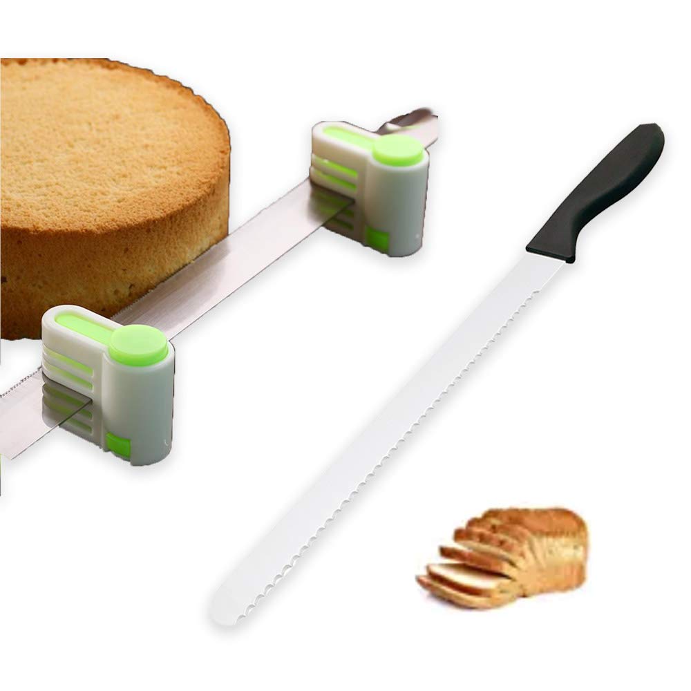 10-Inch Serrated Bread Knife - High Carbon Stainless Steel Cake & Bread Slicer with 2 Green Splitters - Perfect for Home Baking, Sourdough, Artisan Loaves & Pastry Cutting