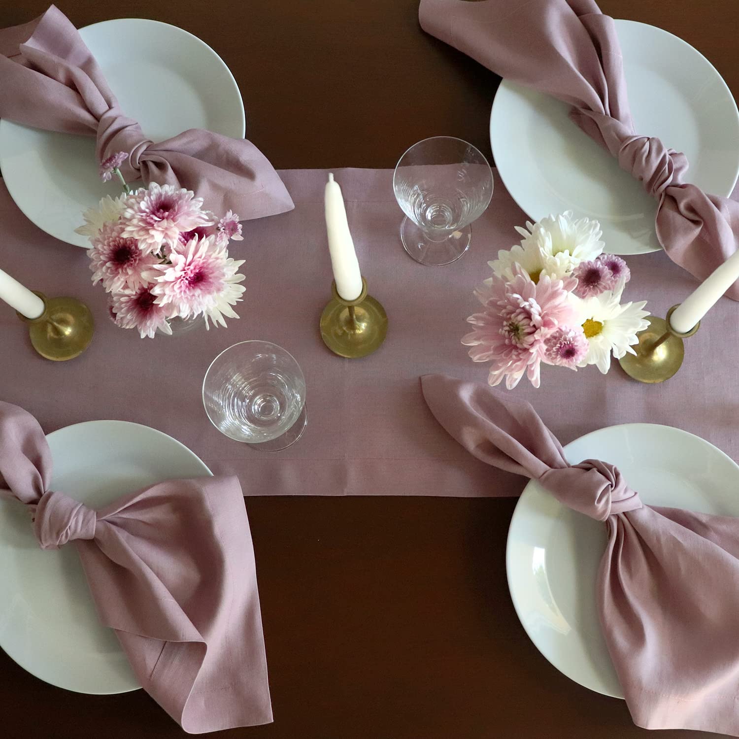 Heather Lilac Linen Table Runner 14x126 Inches - Premium Italian Linen Fabric, Handcrafted in USA - Perfect for Dining Tables, Weddings & Home Decor