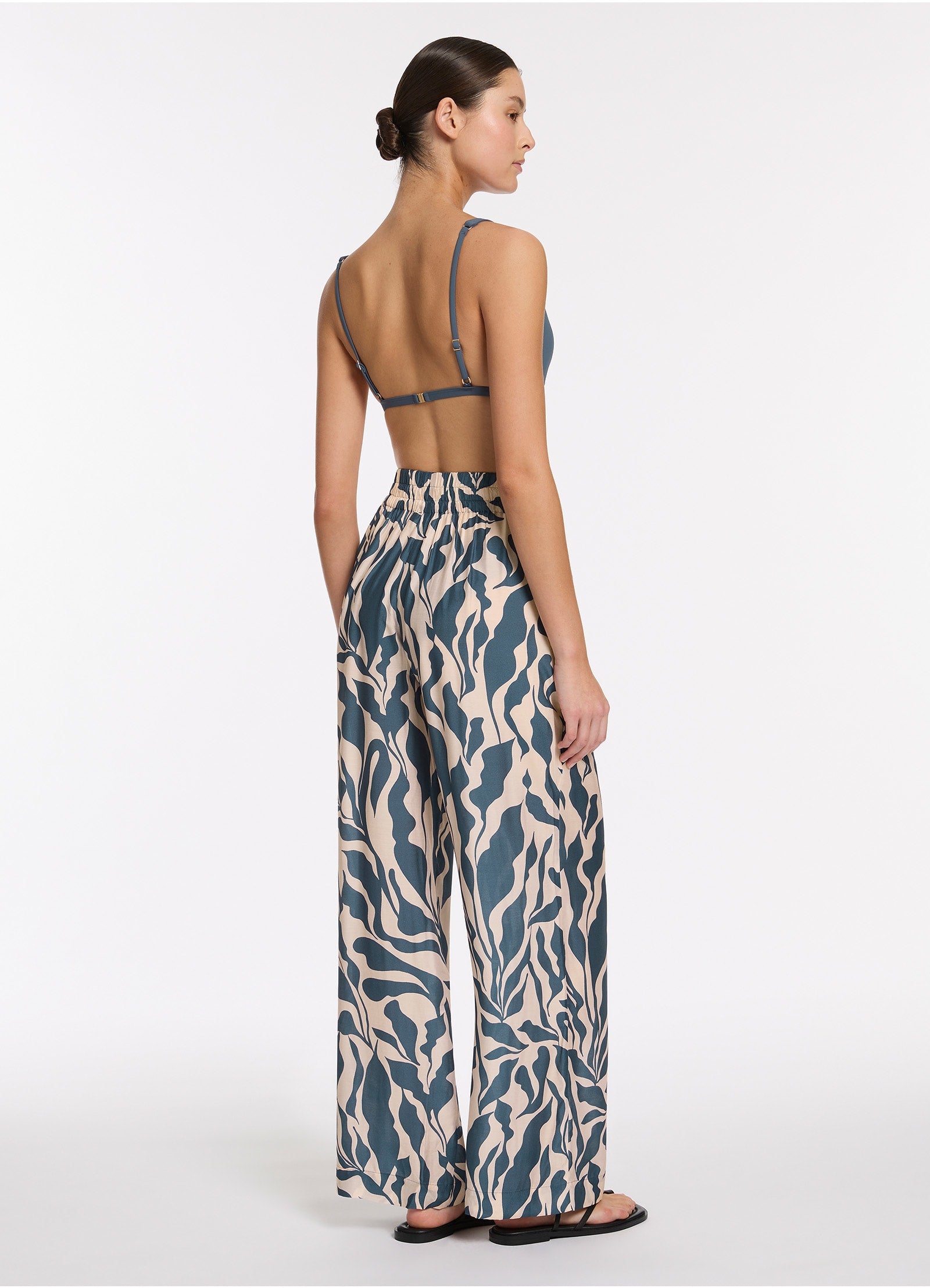 Sereno Wide Leg Pants for Women - Soft & Comfortable High Waist Trousers in Steel Blue | Perfect for Office, Casual Wear & Travel