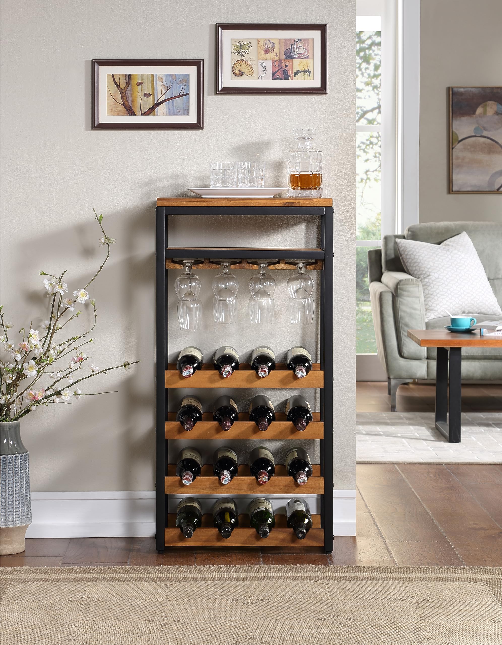 Berlin Wine Rack - Premium Wooden Wine Bottle Holder for 6-12 Bottles | Wall Mount & Countertop Wine Storage Organizer | Perfect for Kitchen, Dining Room, Bar, and Home Decor