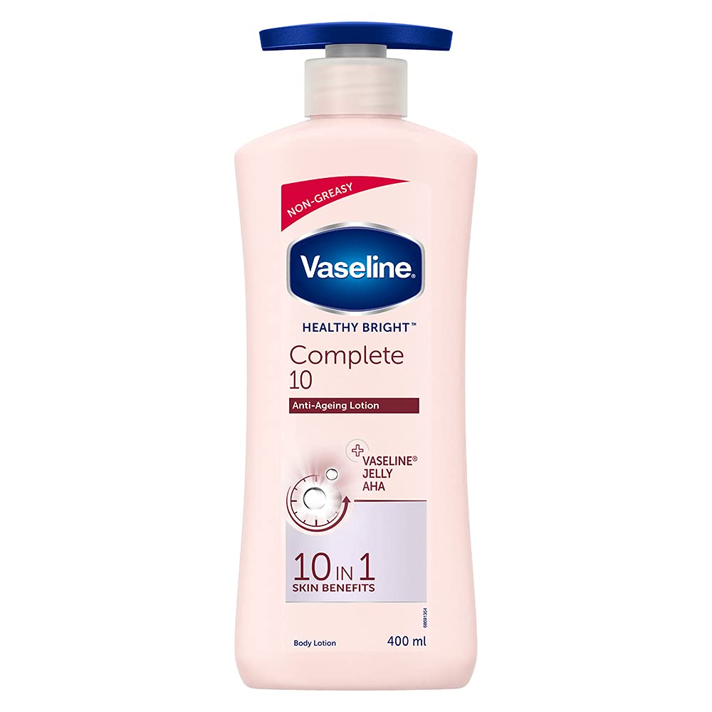 Vaseline Healthy Bright Complete 10 Body Lotion with Vitamin B3, AHA & Pro-Retinol - Anti-Aging Moisturizer for Brighter Skin - 13.5 fl oz (400ml) - Perfect for Daily Hydration & Nighttime Skin Repair