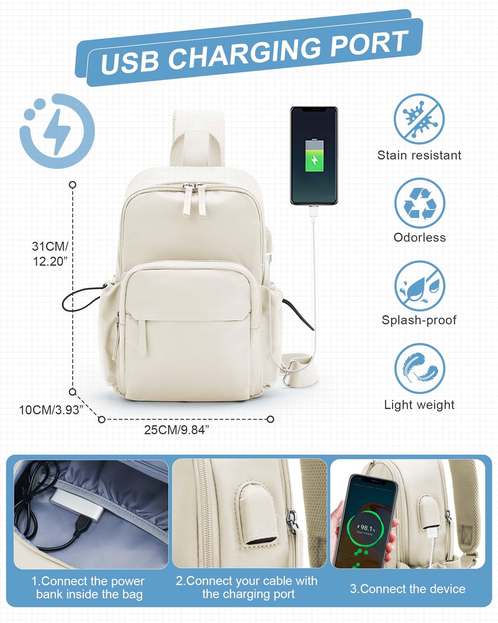Tactical Sling Crossbody Bag for Men & Women - Anti-Theft Mini Shoulder Backpack for Motorcycle, Travel, Hiking & Outdoor Sports - Lightweight Chest Daypack (Off-White) | Perfect for Commuting, Gym & Everyday Use