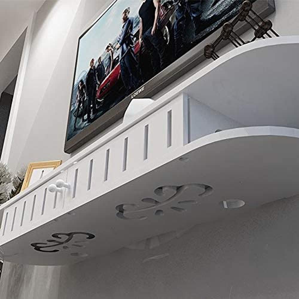 Floating Wall Shelves - White Wooden TV Stand with Storage for DVD Player, Set-Top Box & Telephone | Modern Home Decor for Living Room & Bedroom