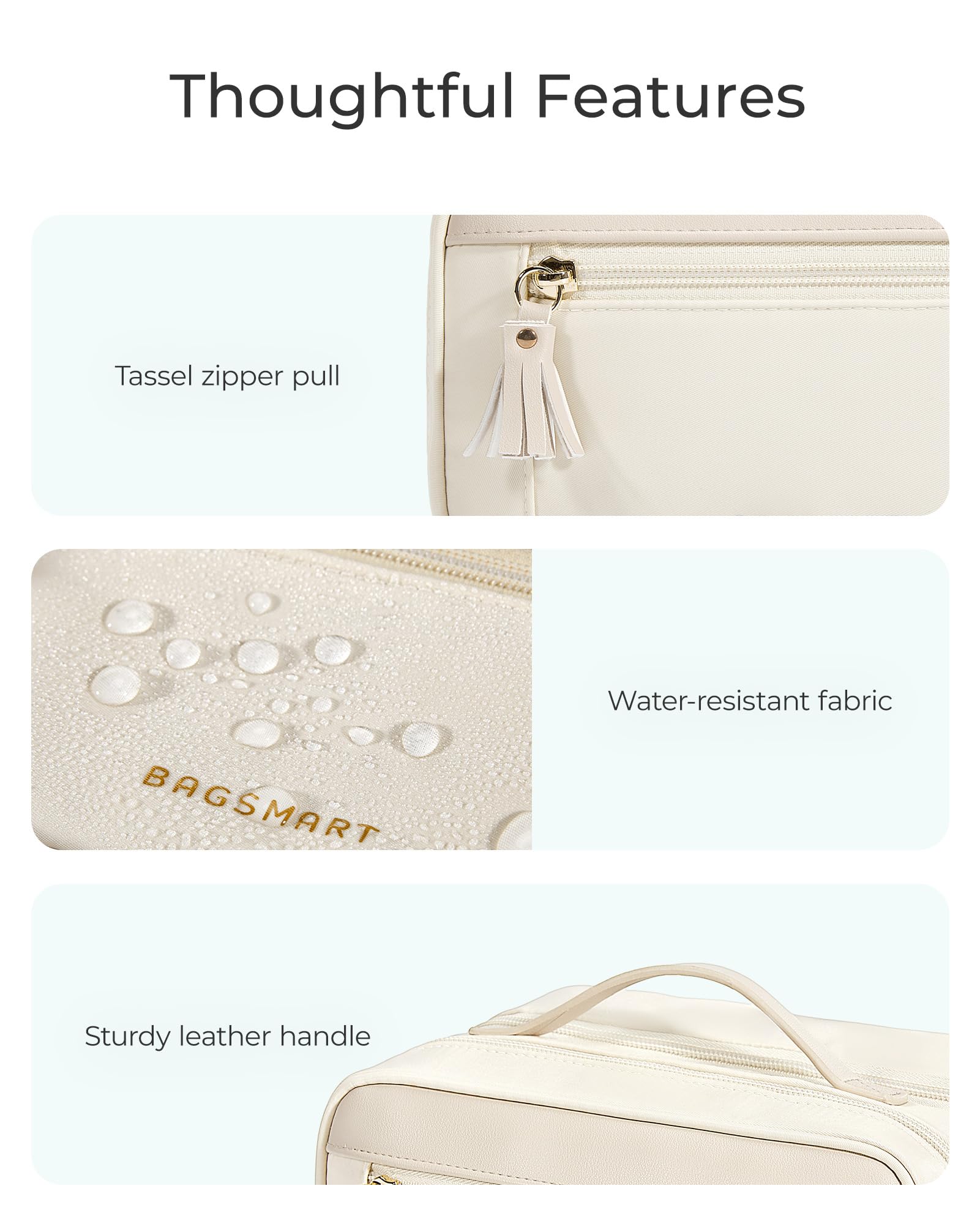 BAGSMART Large Travel Makeup Bag for Women - Spacious Cosmetic Organizer with Wide Opening, Perfect for Travel Essentials, Toiletries, Brushes & Bottles | Portable Makeup Case for Vacation, Business Trips & Daily Use (Champagne)