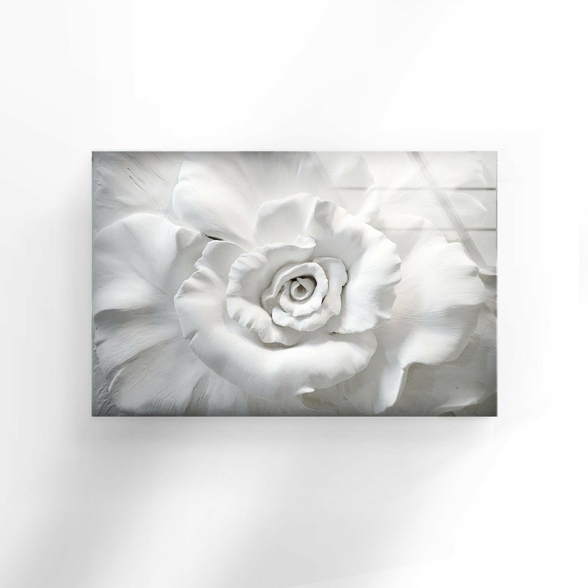 Elegant White Rose Glass Wall Art - Handcrafted Home Decor for Living Room, Bedroom & Office - Perfect Gift for Housewarming & Wedding