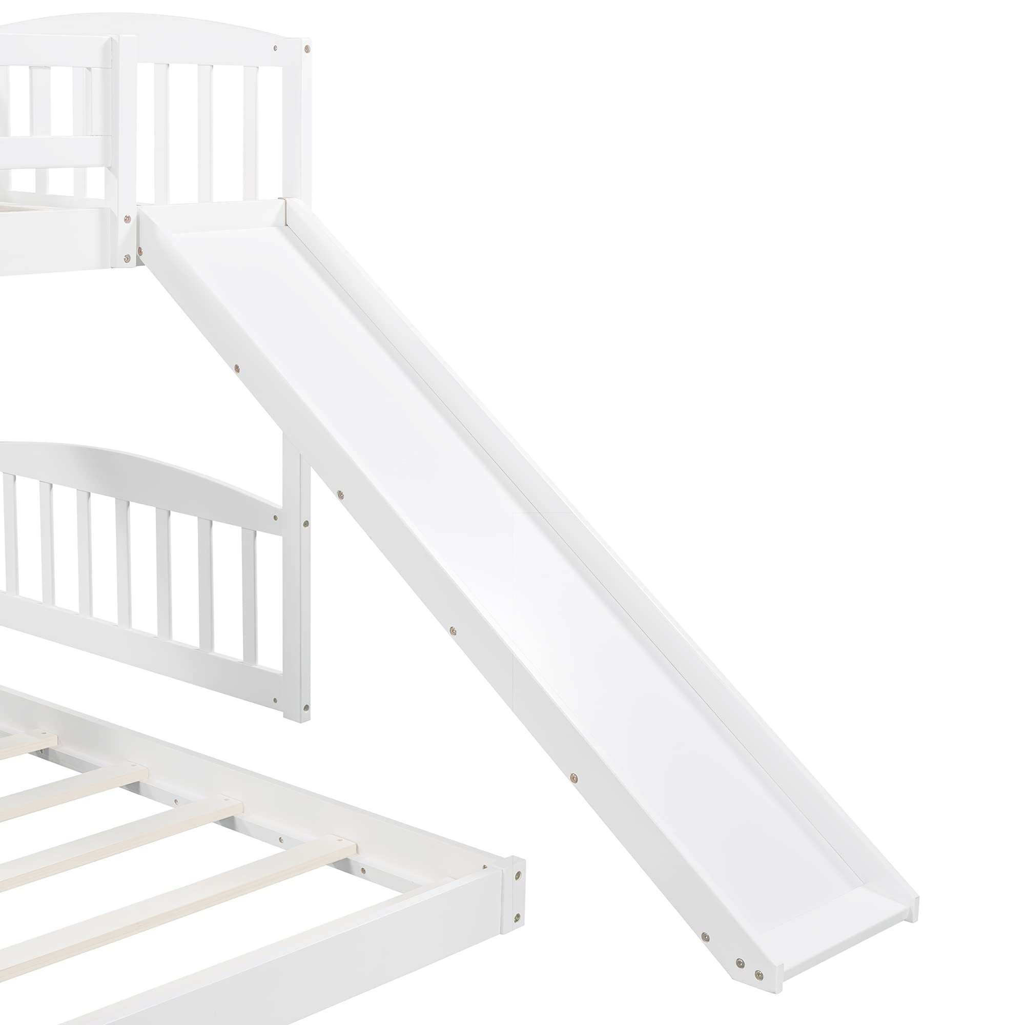 Harper & Bright Designs Twin Over Twin Bunk Bed with Slide, Stairs & Storage Drawers - Solid Wood Low Bunk Bed with Guardrails for Kids & Teens - Space-Saving Bedroom Furniture for Small Rooms, Sleepovers & Guest Rooms (White, No Box Spring Needed)