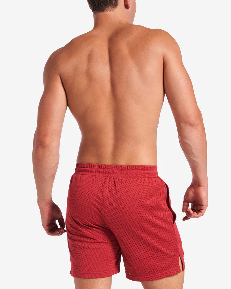 Teamm8 S.S.C 6 Mesh Shorts - Red | Breathable Athletic Shorts for Running, Gym & Outdoor Sports | Men's Quick-Dry Workout Shorts with Comfortable Fit