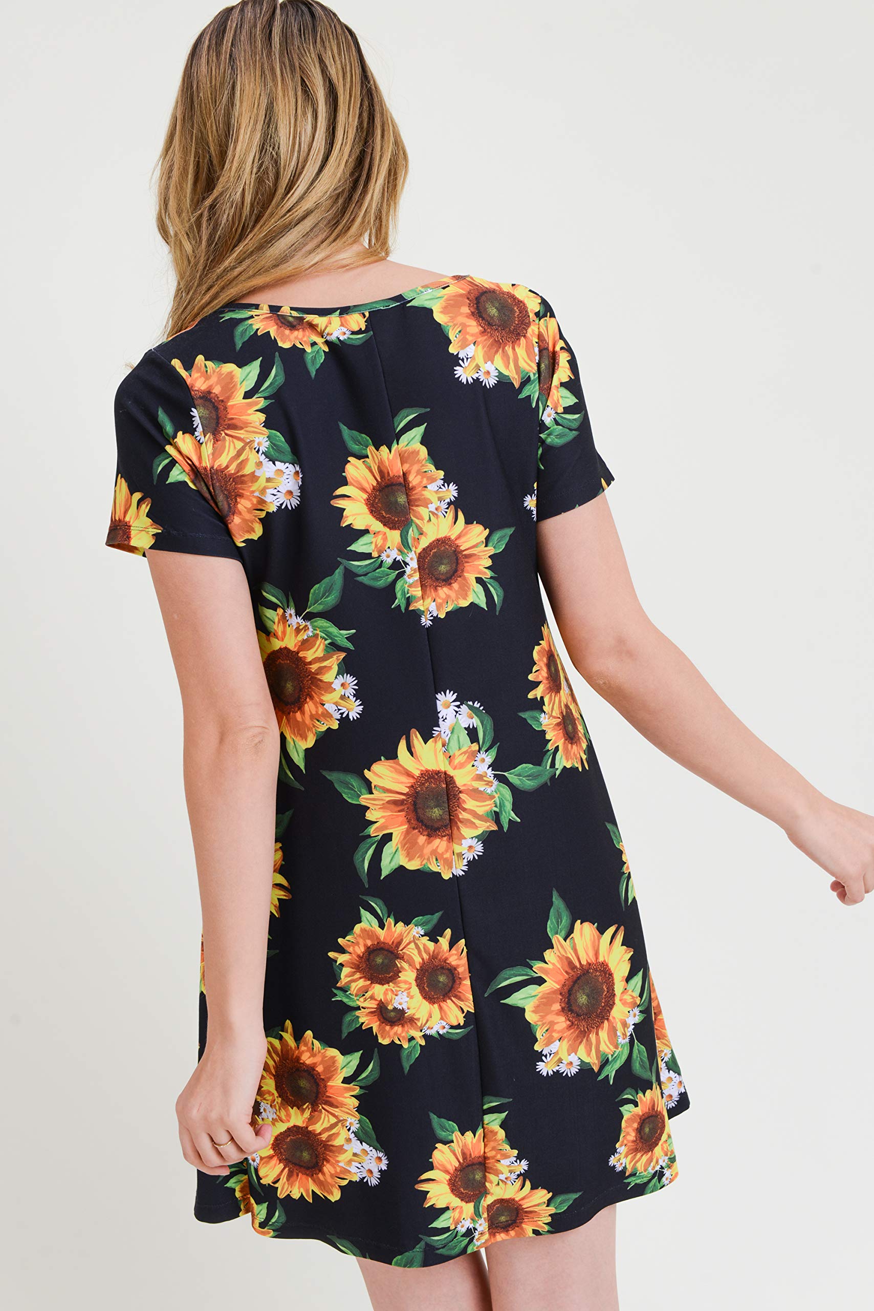ICONOFLASH Women's Floral Print Casual Summer Dress with Pockets - Short Sleeve Comfortable A-Line Dress for Beach, Vacation & Daily Wear