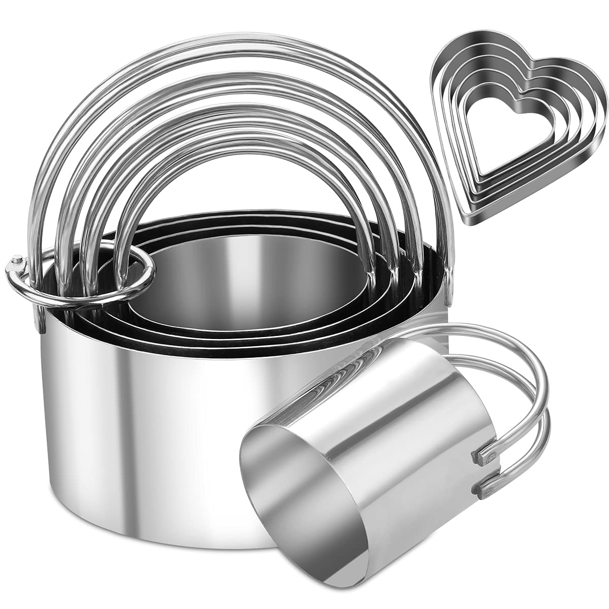 Tmflexe 10-Piece Stainless Steel Biscuit & Cookie Cutter Set - Round & Heart Shaped Professional Baking Tools for Cookies, Pastries, Dough - Perfect for Holiday Baking, Christmas Cookies & DIY Dessert Making