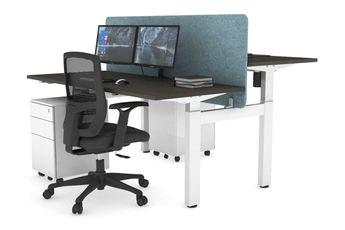 Adjustable 2-Person H Bench Workstation - White Frame (1200L x 700W) - Perfect for Office, Home Office & Co-Working Spaces