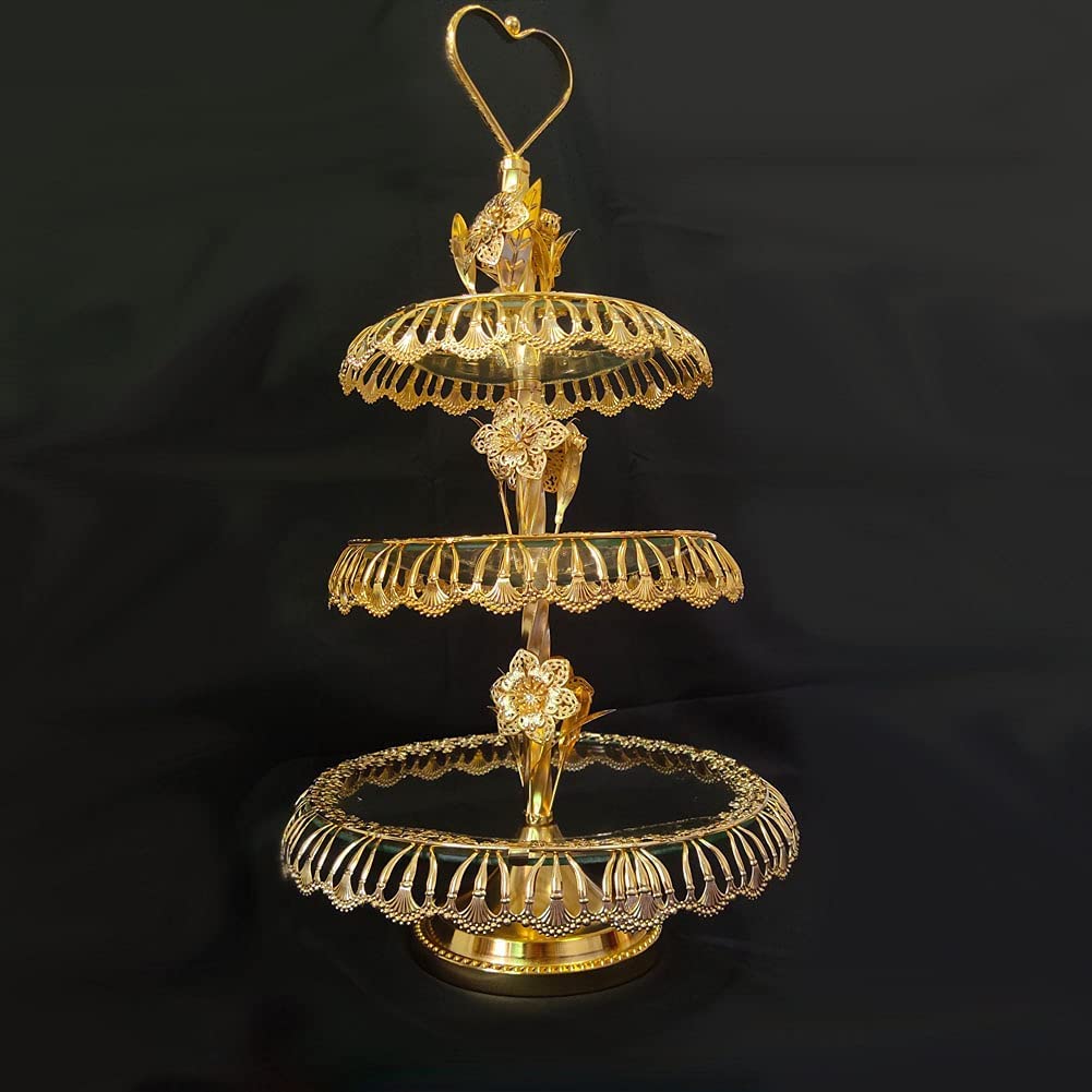 3-Tier Gold Metal Cupcake Stand - Round Glass Display Tower for Wedding, Birthday, Party & Dessert Events - Perfect for Cake, Pastry & Sweet Treats Presentation
