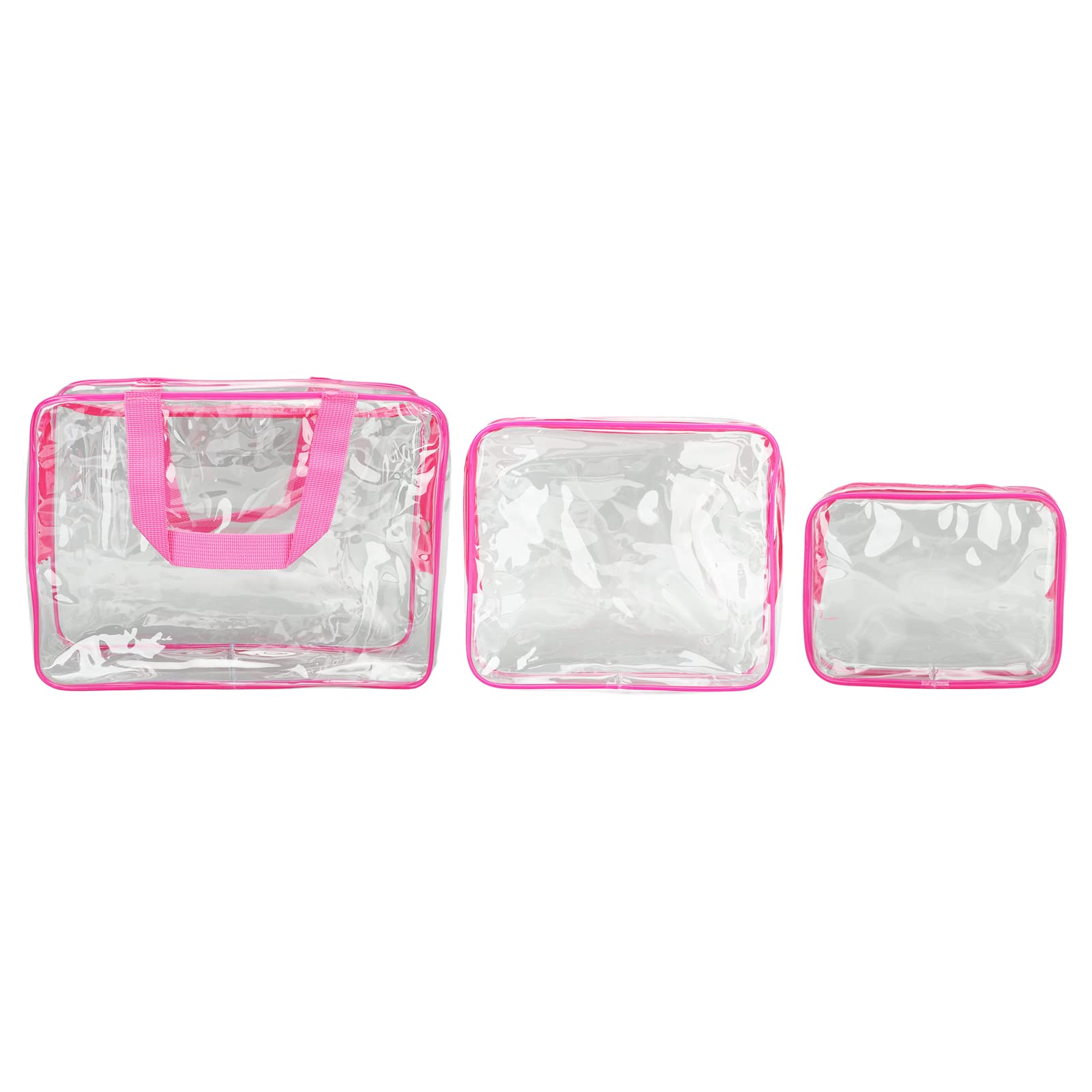 3-Piece Large Capacity Clear Travel Cosmetic Bags - Waterproof PVC, Easy to Clean with Carrying Handle - Perfect for Gym, Fitness, Travel & Toiletries Organization (Rose Red)