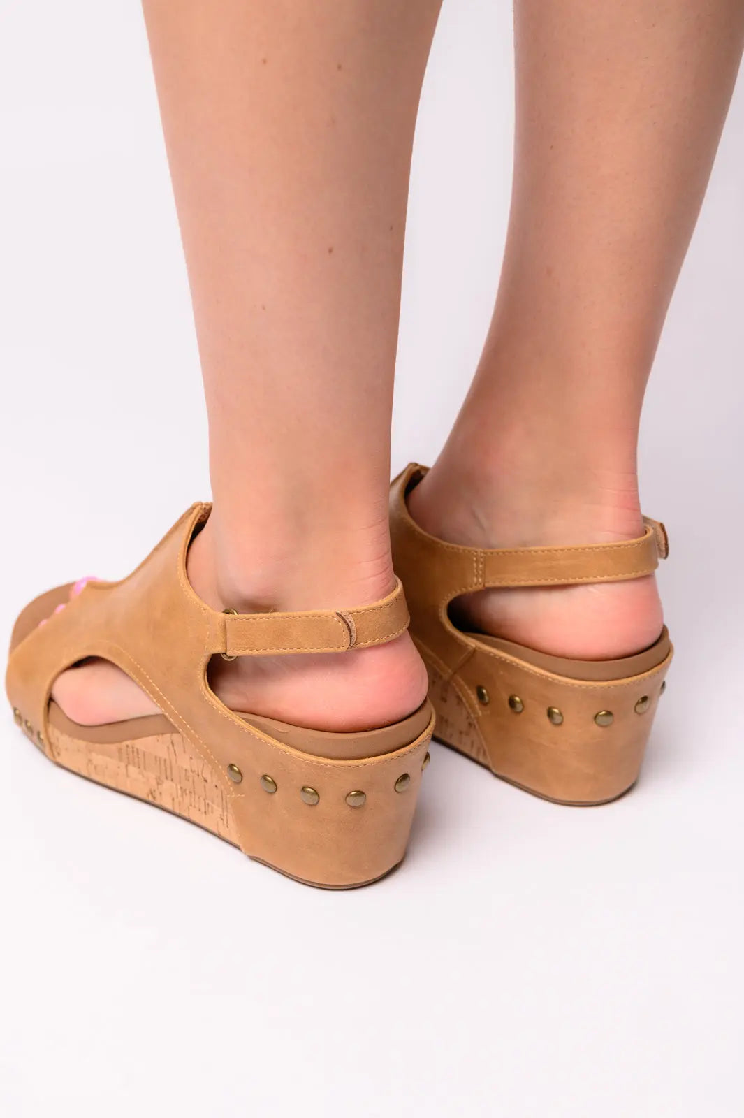 Carley Women's Wedge Sandals in Caramel Smooth - Comfortable Summer Casual Shoes for Beach, Vacation & Everyday Wear