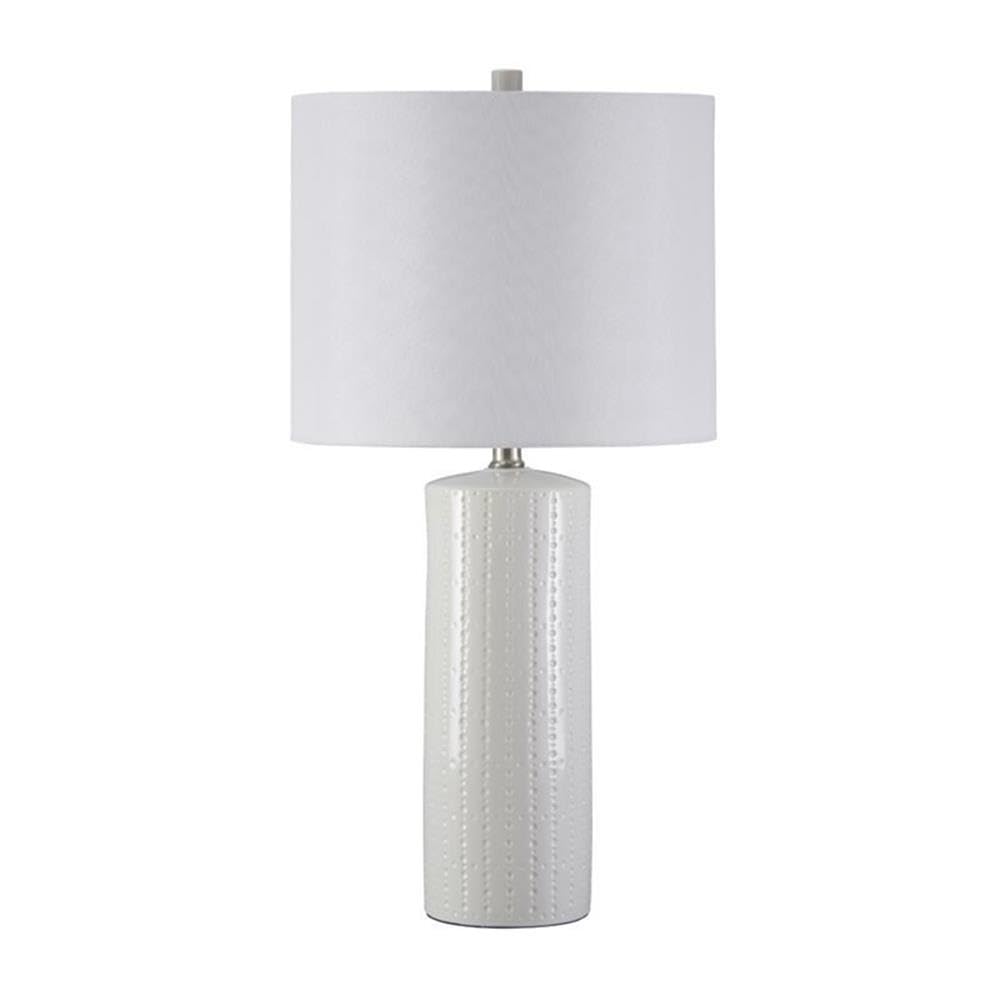 BOWERY HILL Modern Ceramic Table Lamp Set of 2 - White Drum Shade Textured Finish for Living Room, Bedroom & Office Lighting Decor