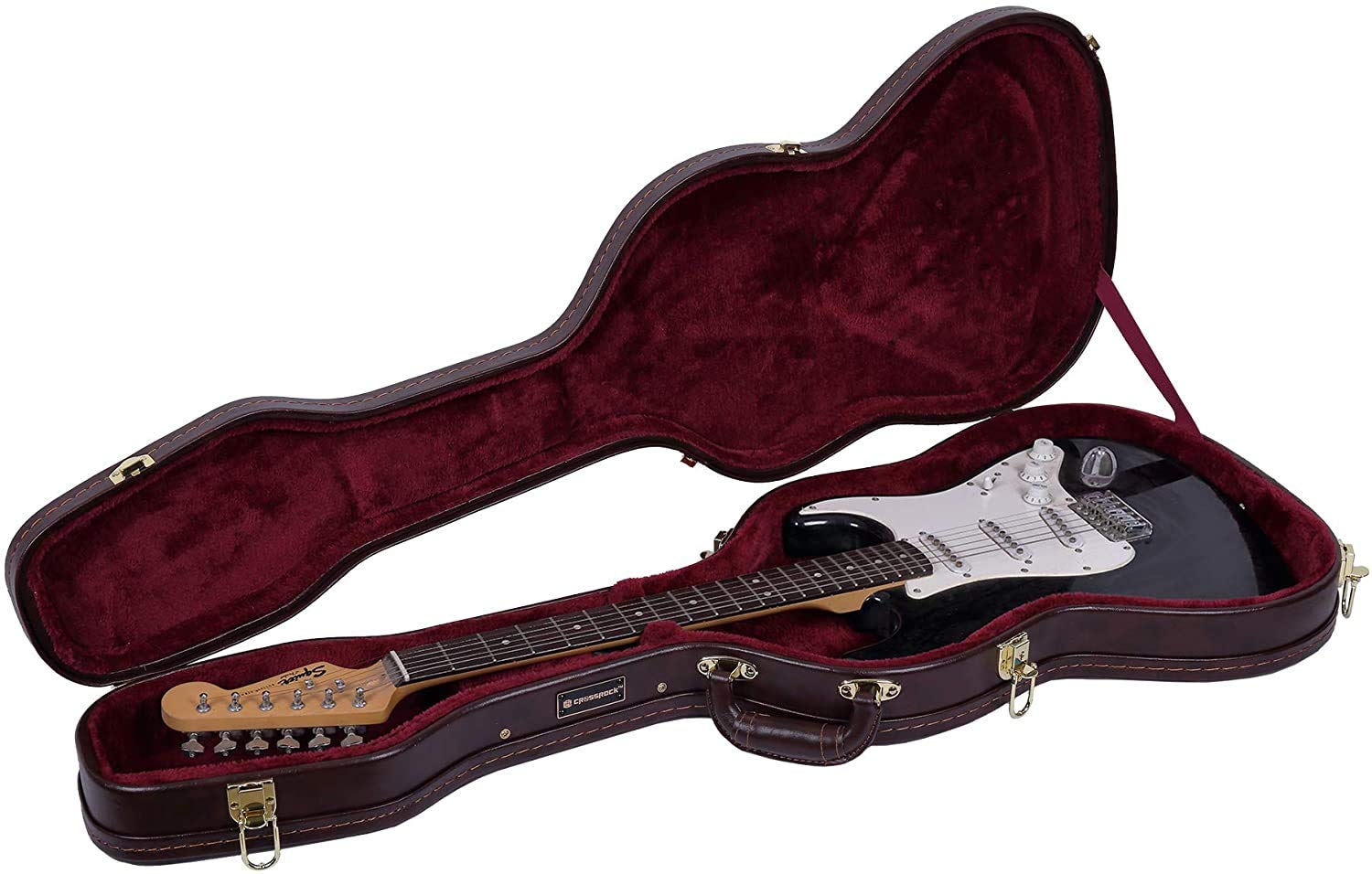 Crossrock CRW620STBR Electric Guitar Case - Fits Fender Telecaster & Stratocaster Style Guitars, Durable Brown Hard Shell Case - Perfect for Gigging, Travel & Stage Performances