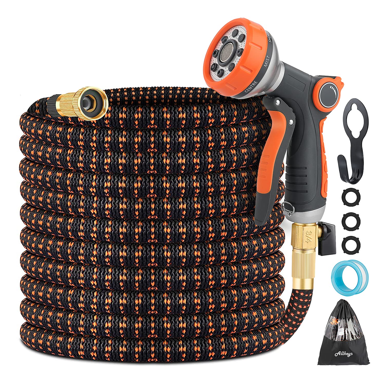 100FT Expandable Garden Hose - Flexible Water Hose with 4-Layer Latex, 8-Function Spray Nozzle & 3/4