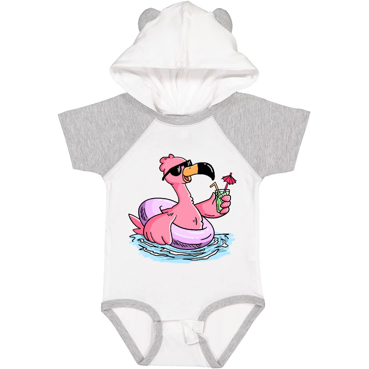 Stylish Flamingo with Sunglasses Pool Float & Drink Baby Bodysuit - Fun Summer Pool Party & Beach Outfit for Infants