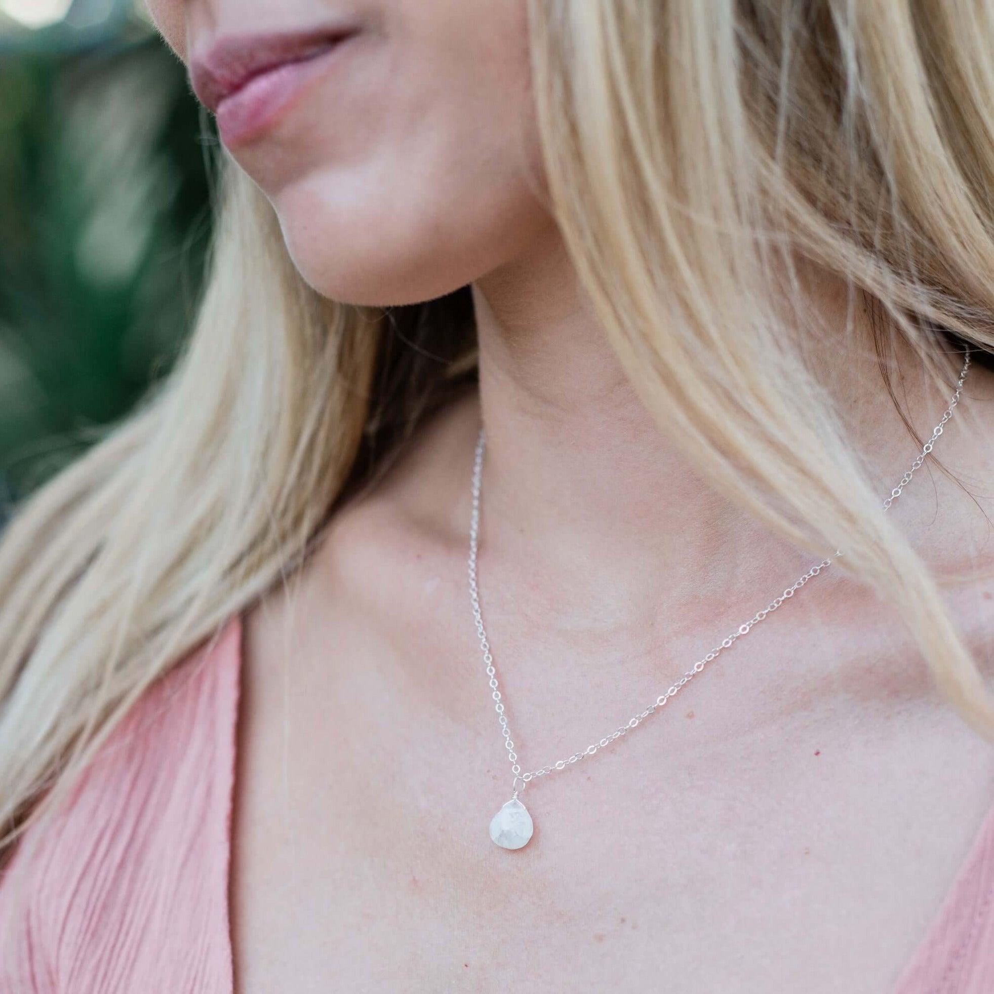 Rainbow Moonstone Teardrop Pendant Necklace - Healing Crystal Jewelry for Women - Perfect for Meditation, Yoga & Spiritual Gifts