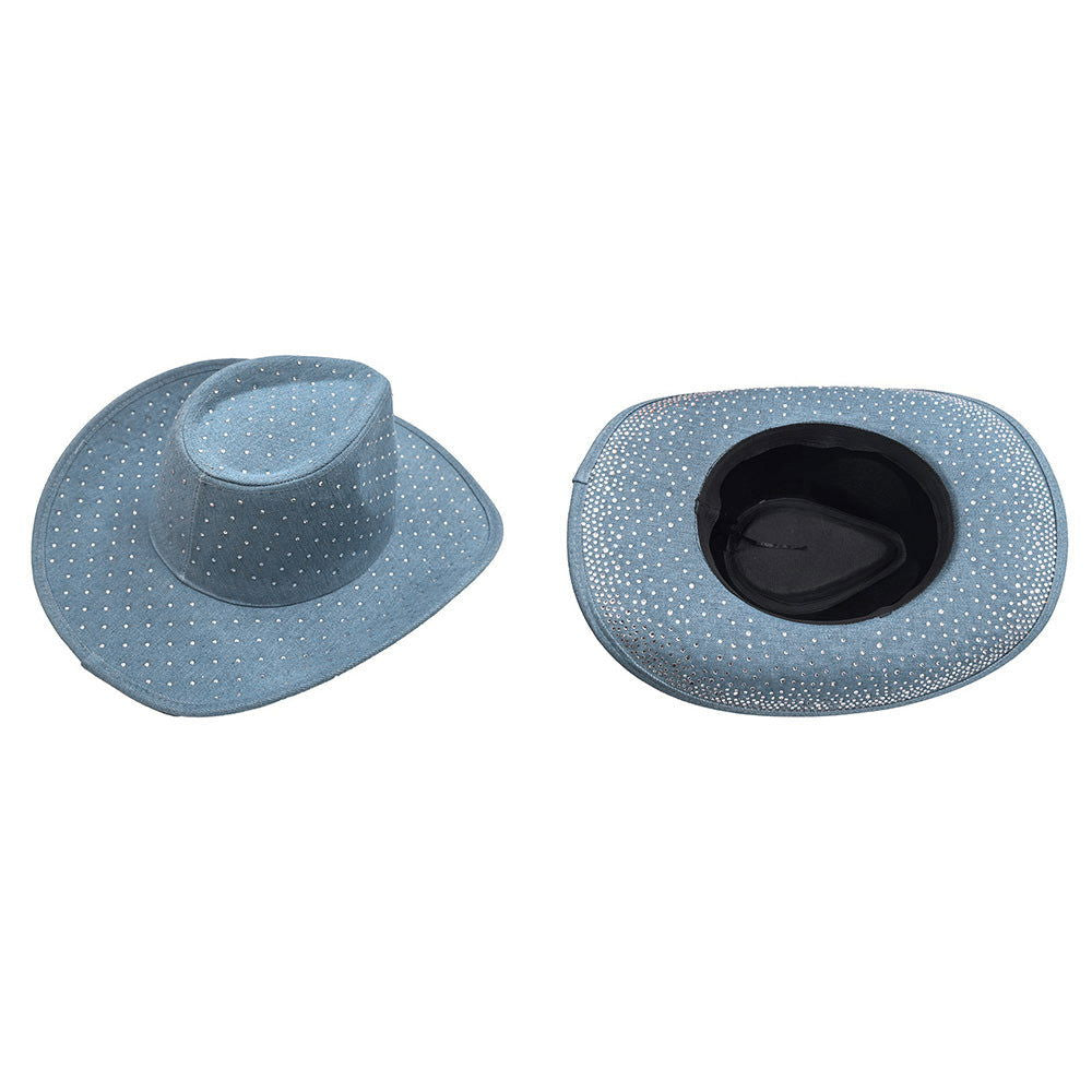 Sparkling Rhinestone Embellished Blue Denim Cowboy Hat for Women - Western Fashion Accessory for Country Concerts, Rodeos & Music Festivals